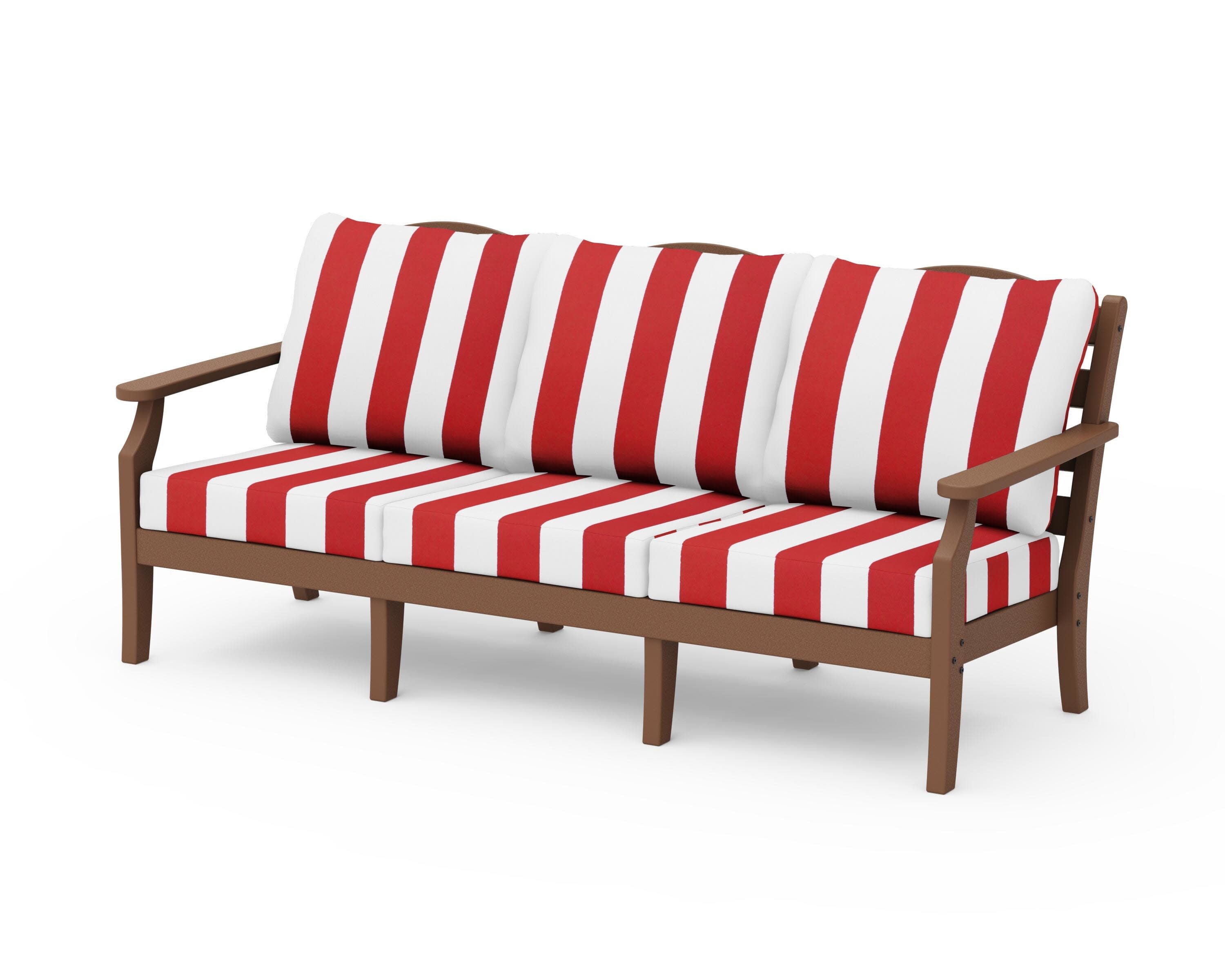 Savannah Deep Seating Sofa in Teak / Cabana Stripe Crimson