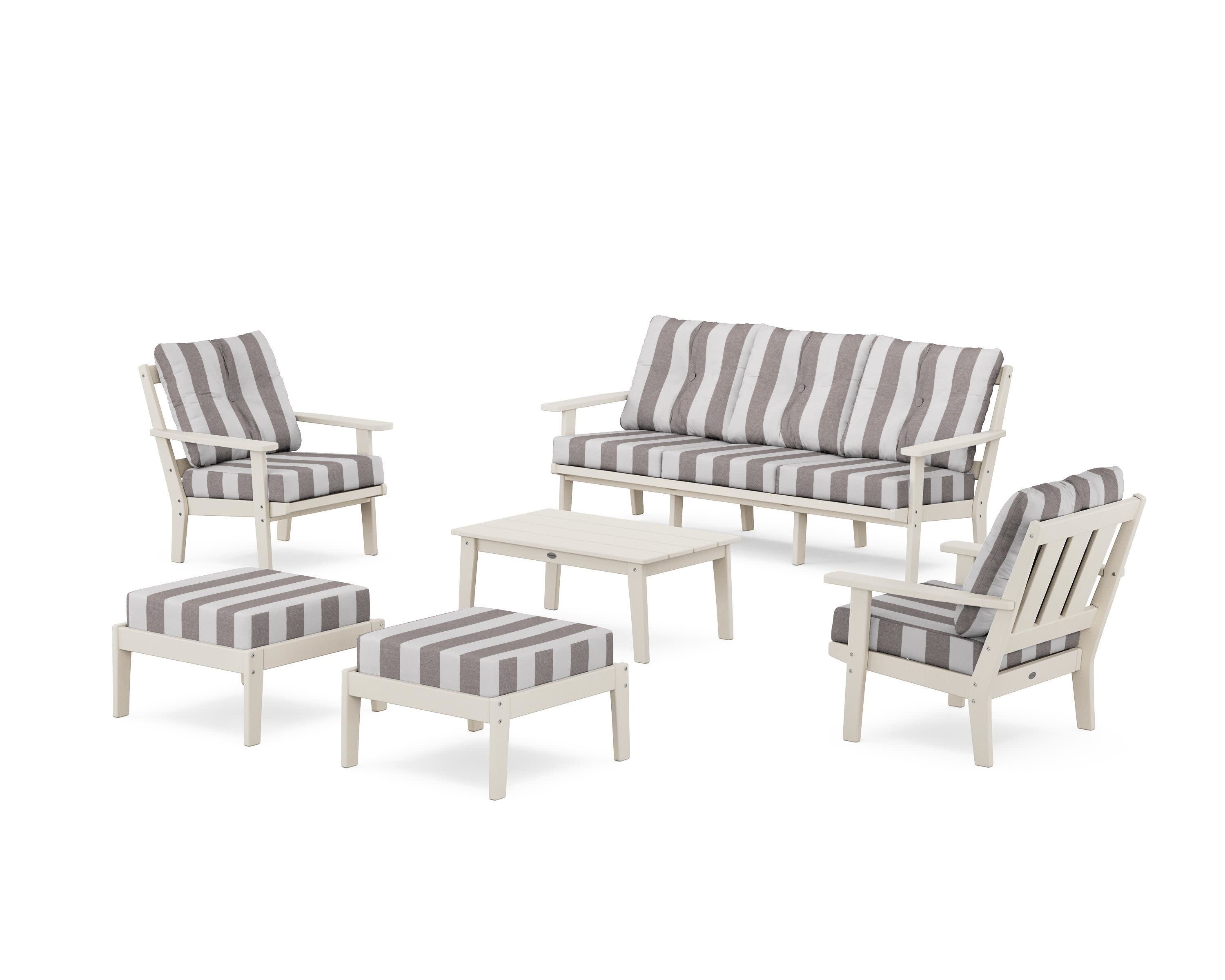 Oxford 6-Piece Lounge Sofa Set in Sand / Cabana Stripe Grey Mist