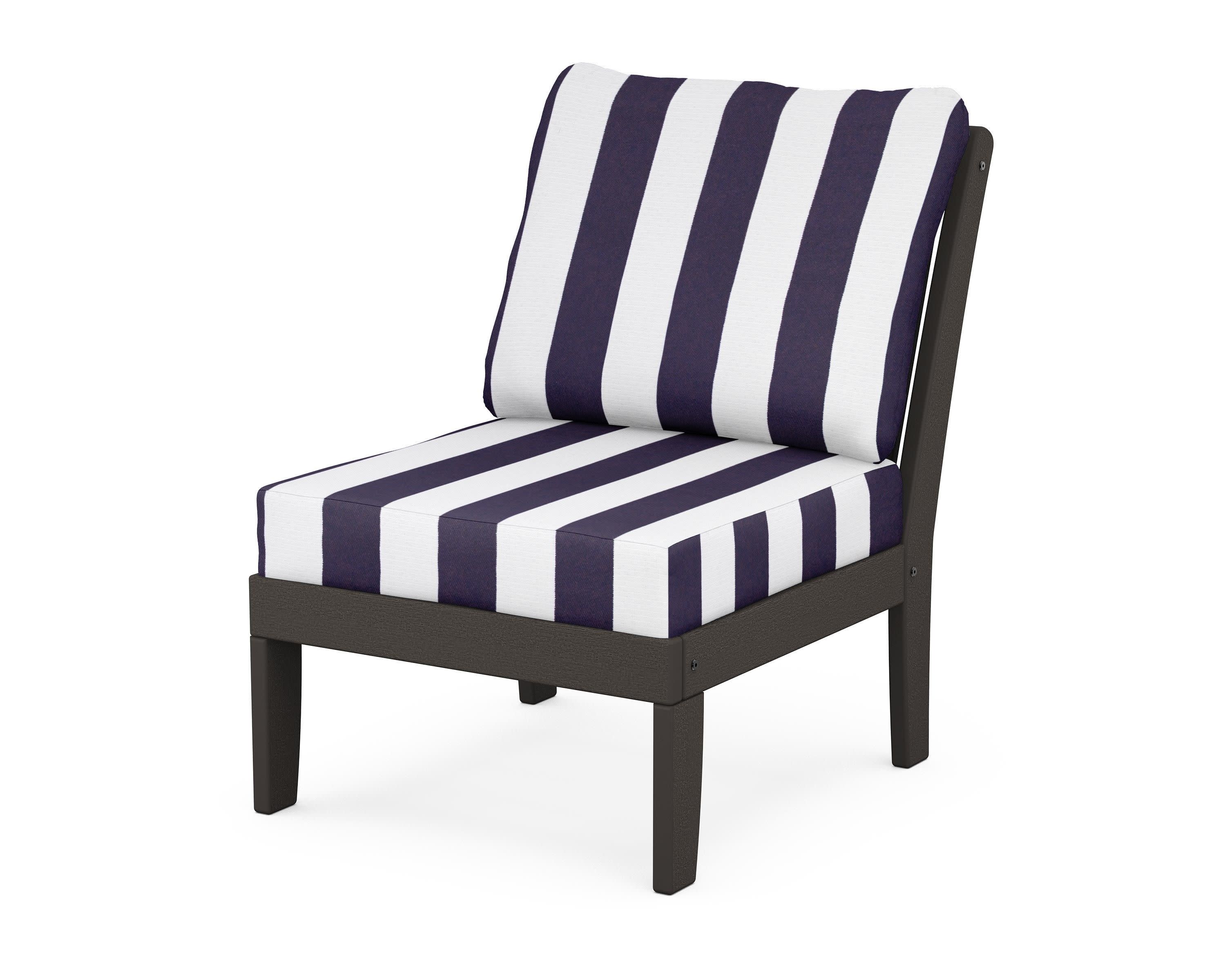 Braxton Modular Armless Chair in Vintage Coffee / Cabana Stripe Navy