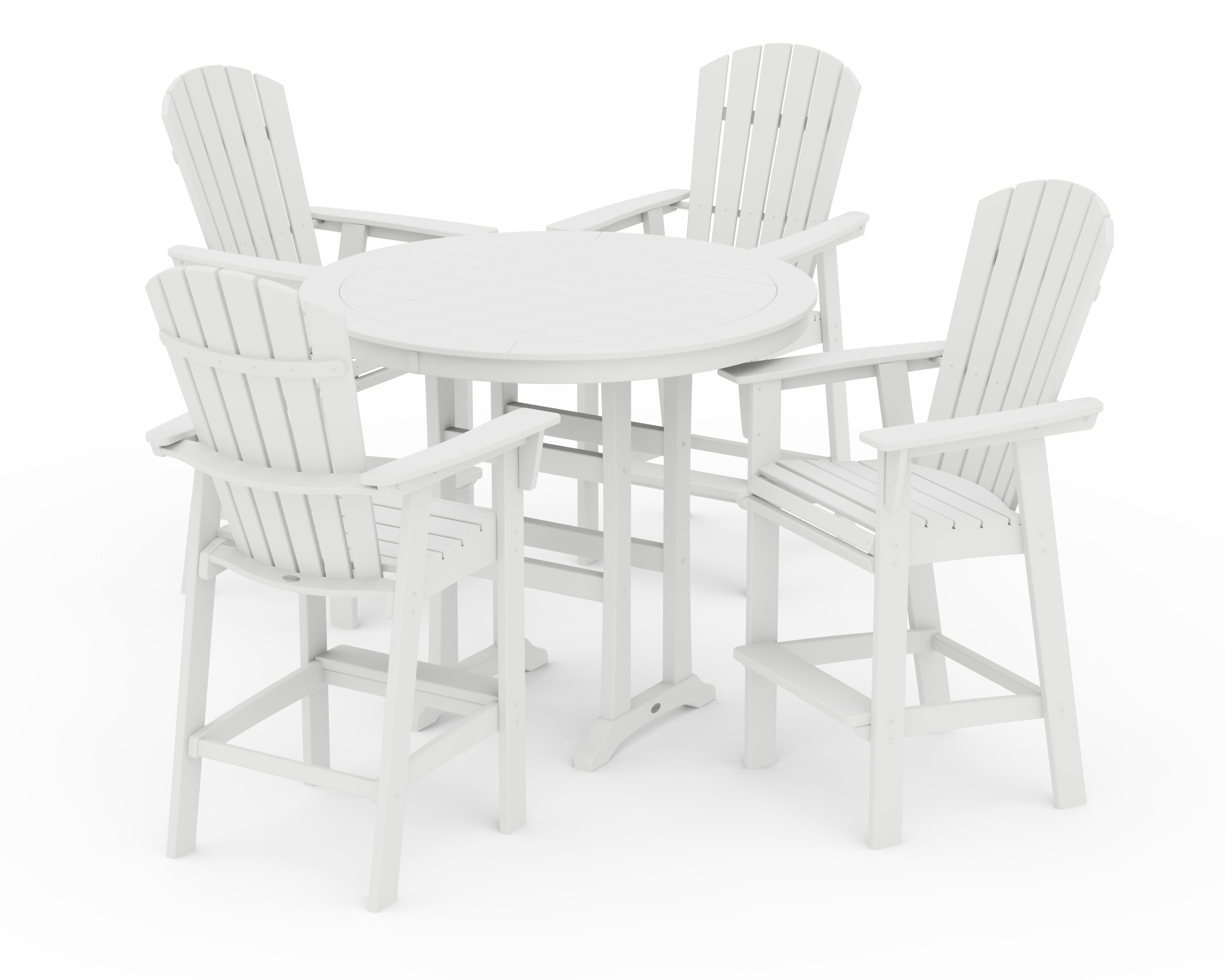 Nautical Curveback Adirondack 5-Piece Round Trestle Bar Set in White