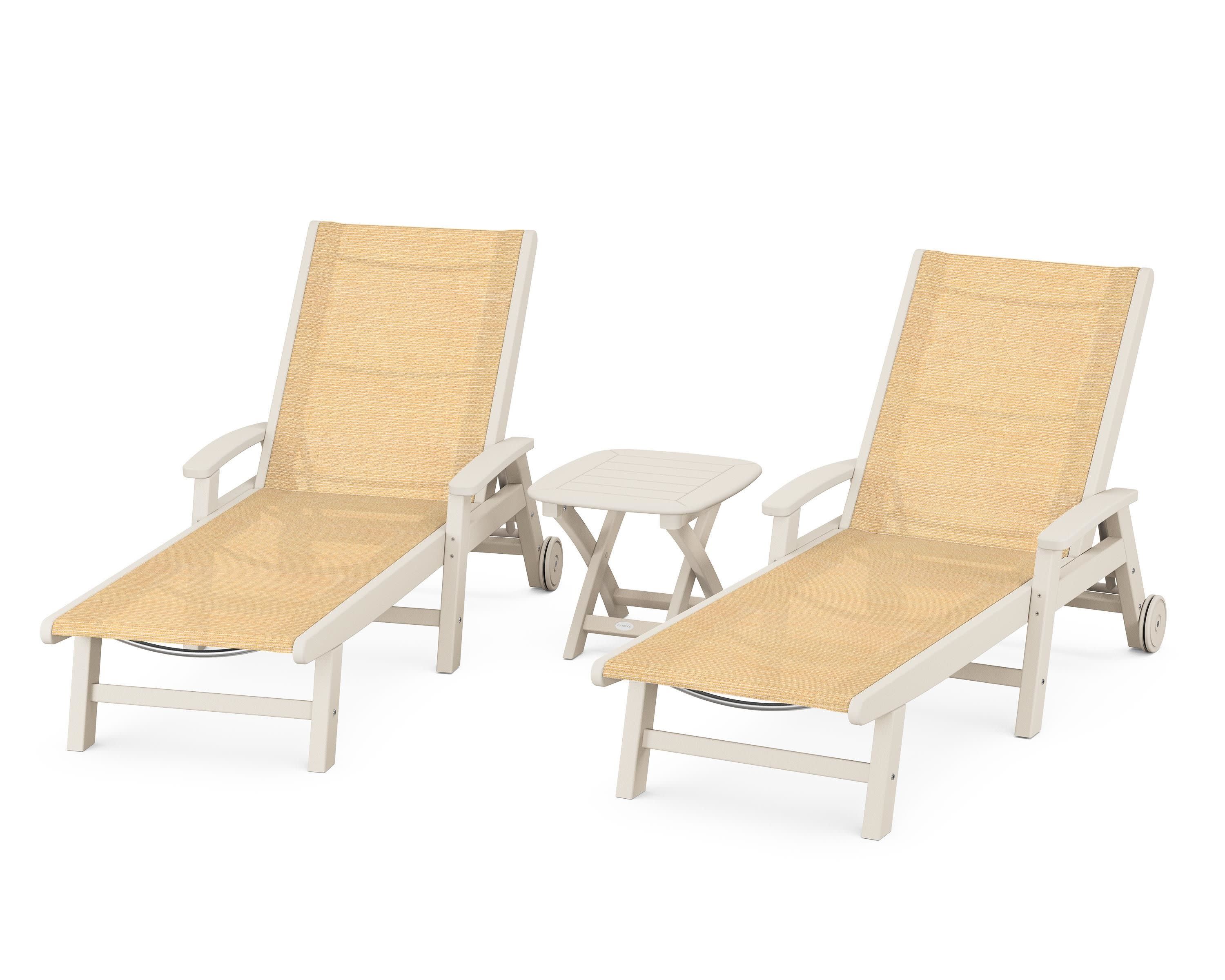 Coastal 3-Piece Wheeled Chaise Set in Sand / Dupioni Apricot Sling