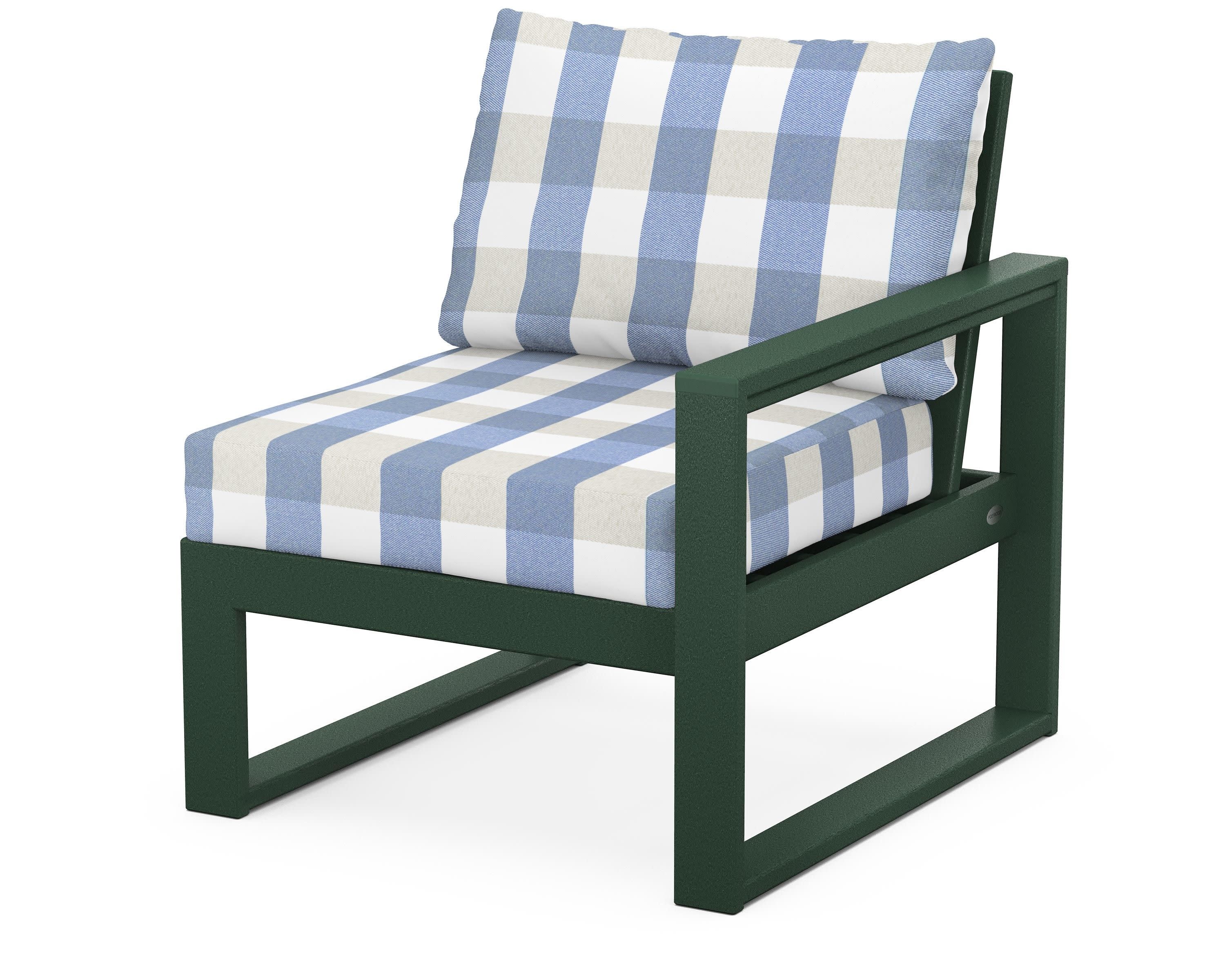 EDGE Modular Right Arm Chair in Green / Buffalo Plaid Sky Blue