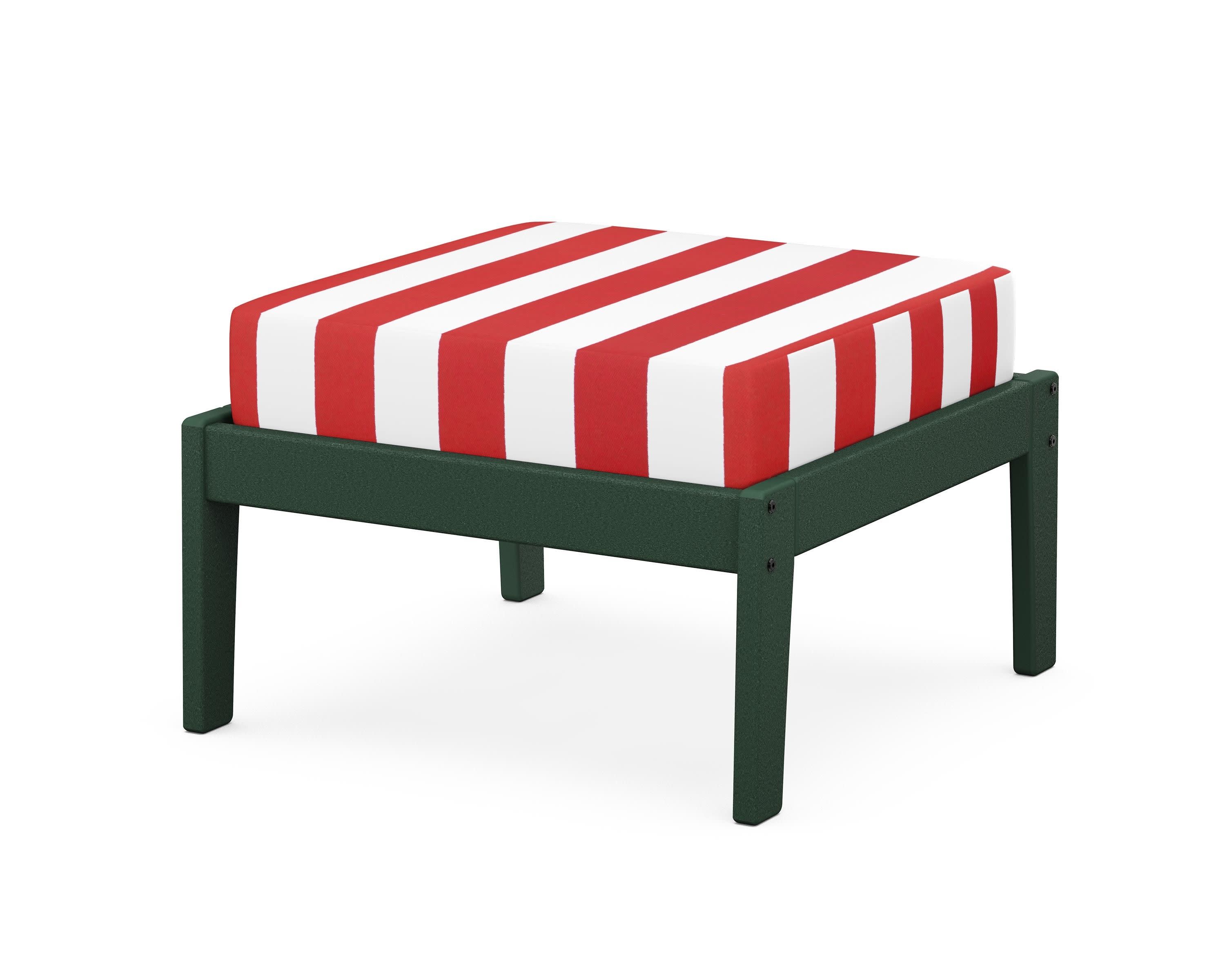 Deep Seating Ottoman in Green / Cabana Stripe Crimson