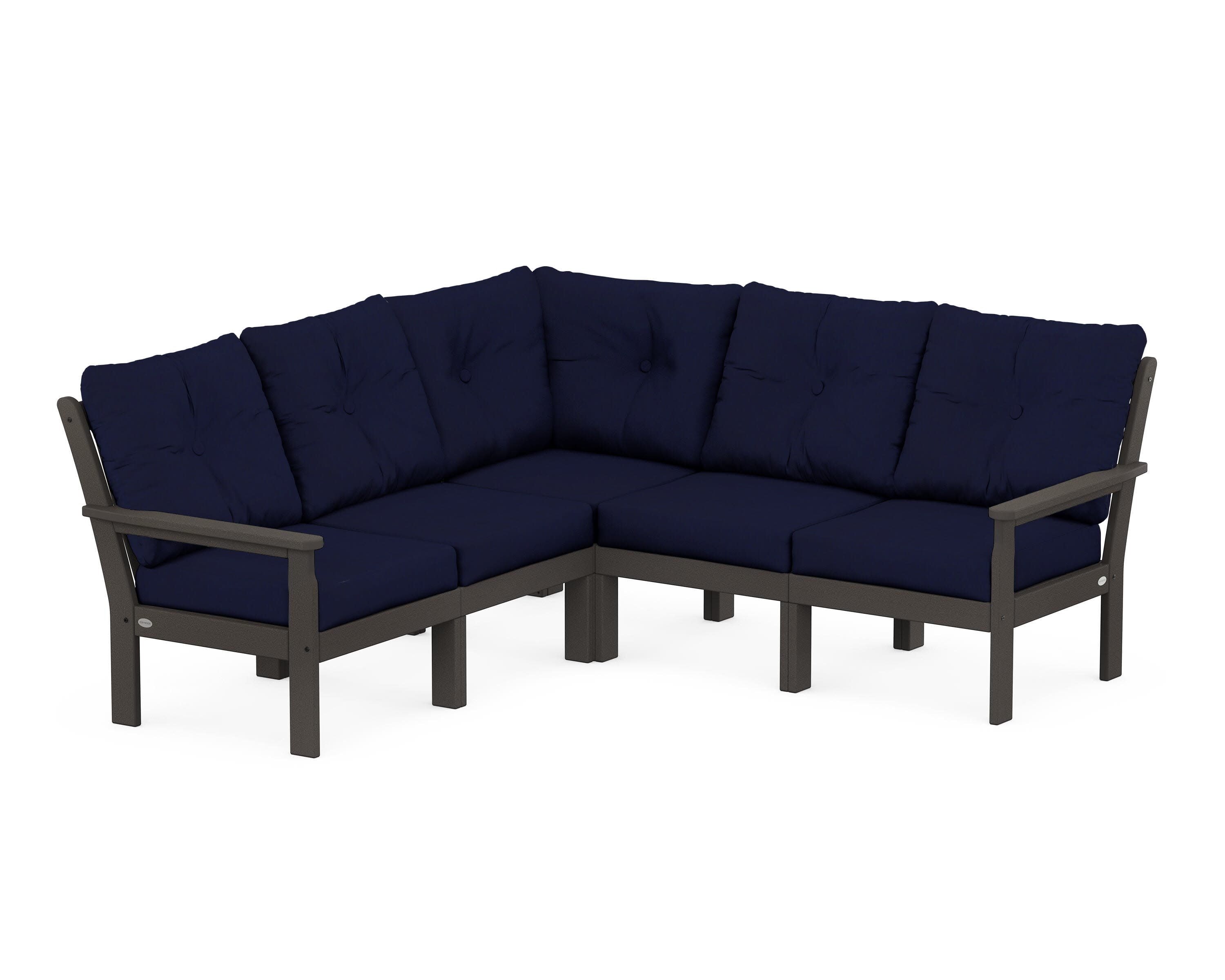 Vineyard 5-Piece Sectional in Vintage Coffee / Navy