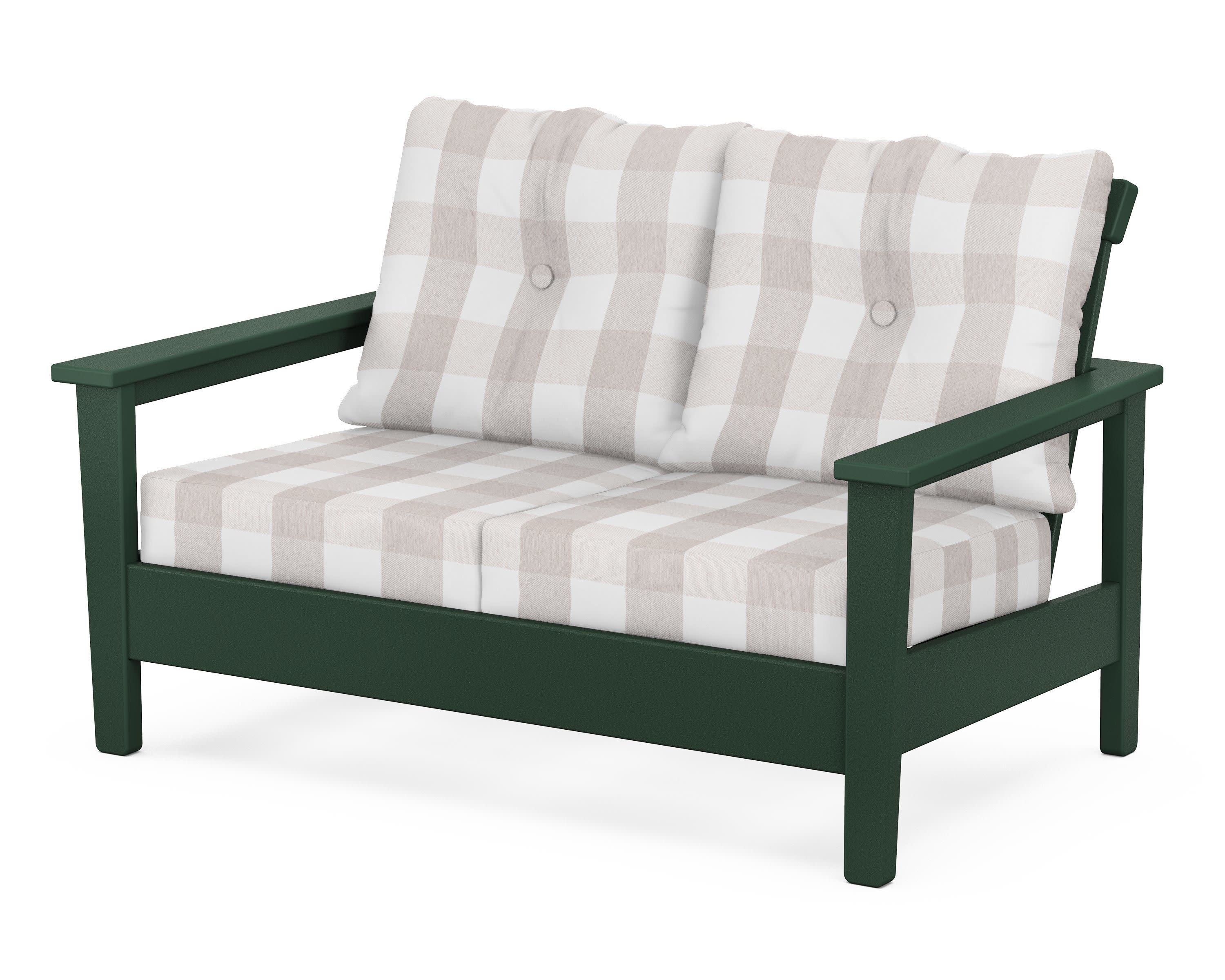 Prescott Deep Seating Loveseat in Green / Buffalo Plaid Dune Burlap