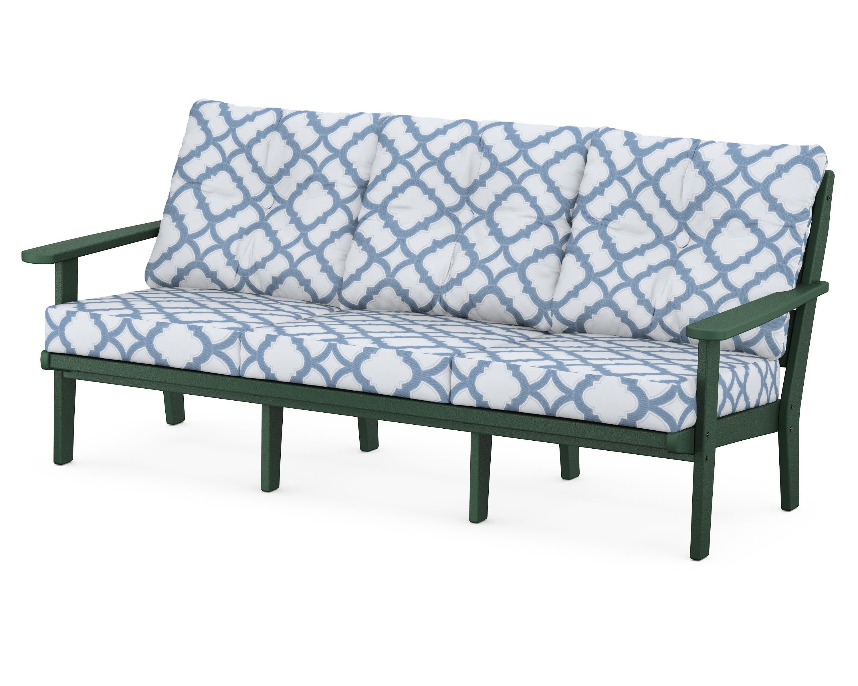 Lakeside Deep Seating Sofa in Green / Trellis Sky Blue