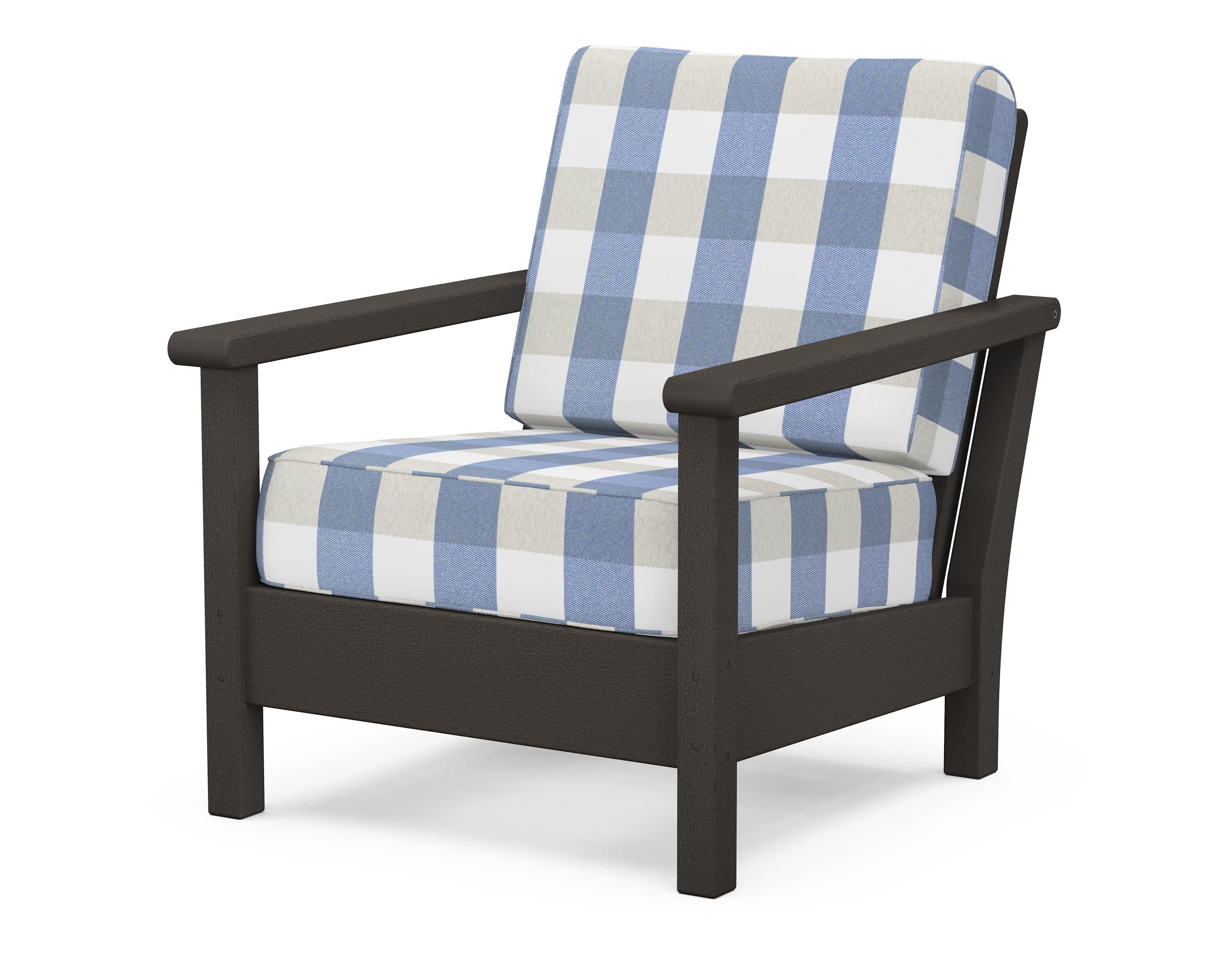 Harbour Deep Seating Chair in Vintage Coffee / Buffalo Plaid Sky Blue