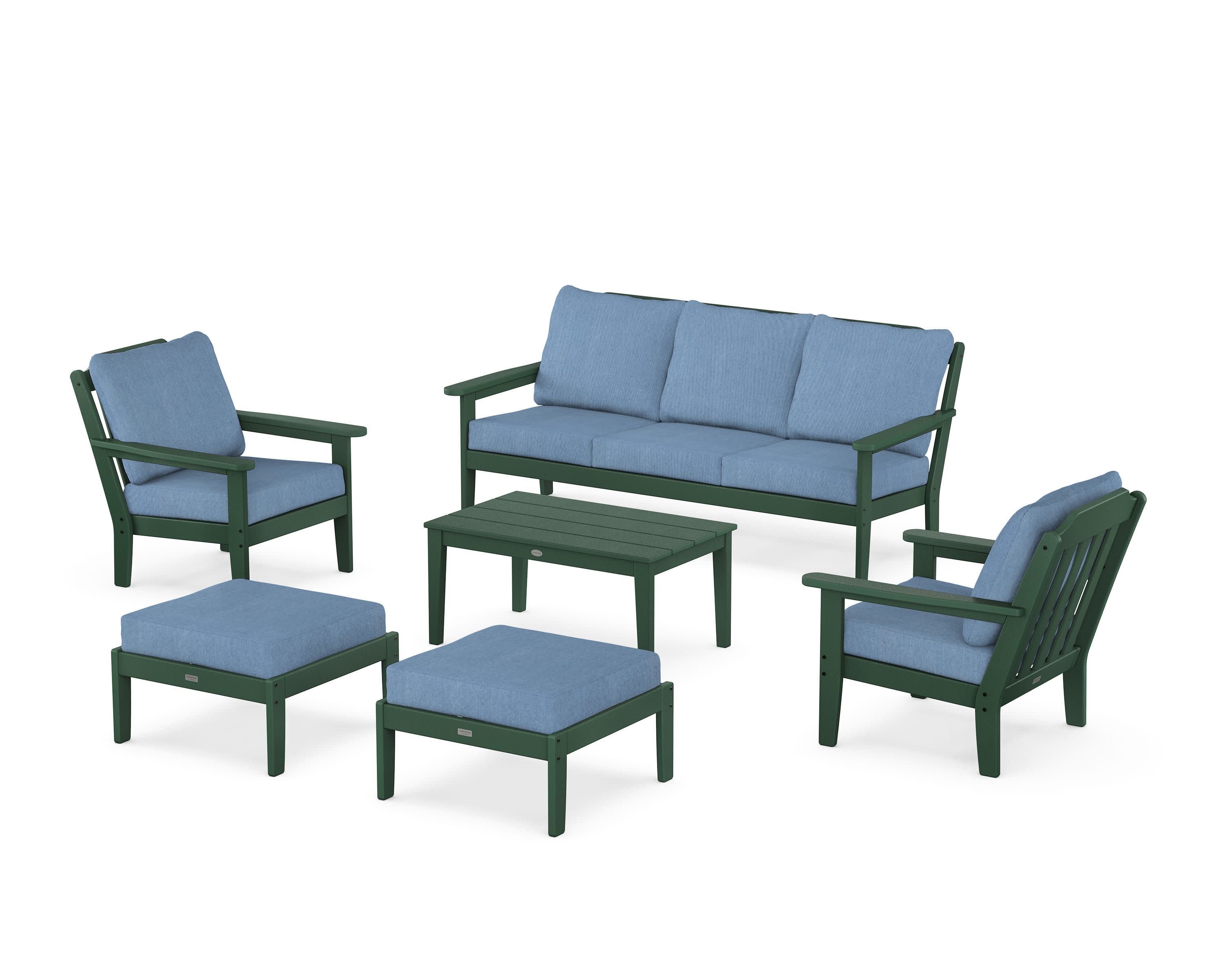 Cottage 6-Piece Lounge Sofa Set in Green / Sky Blue