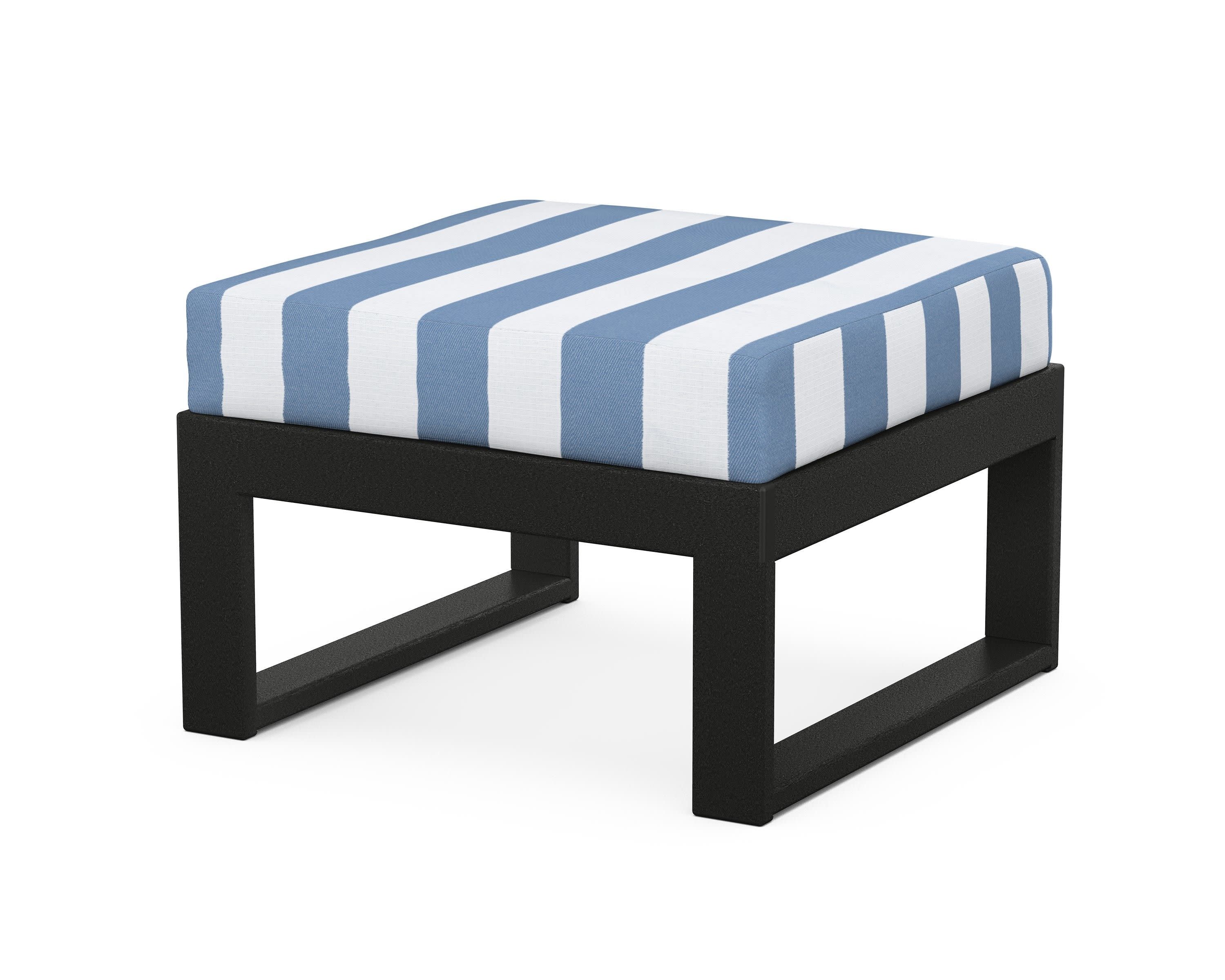 Modular Ottoman - Modern in Black / Cabana Stripe Sky Blue