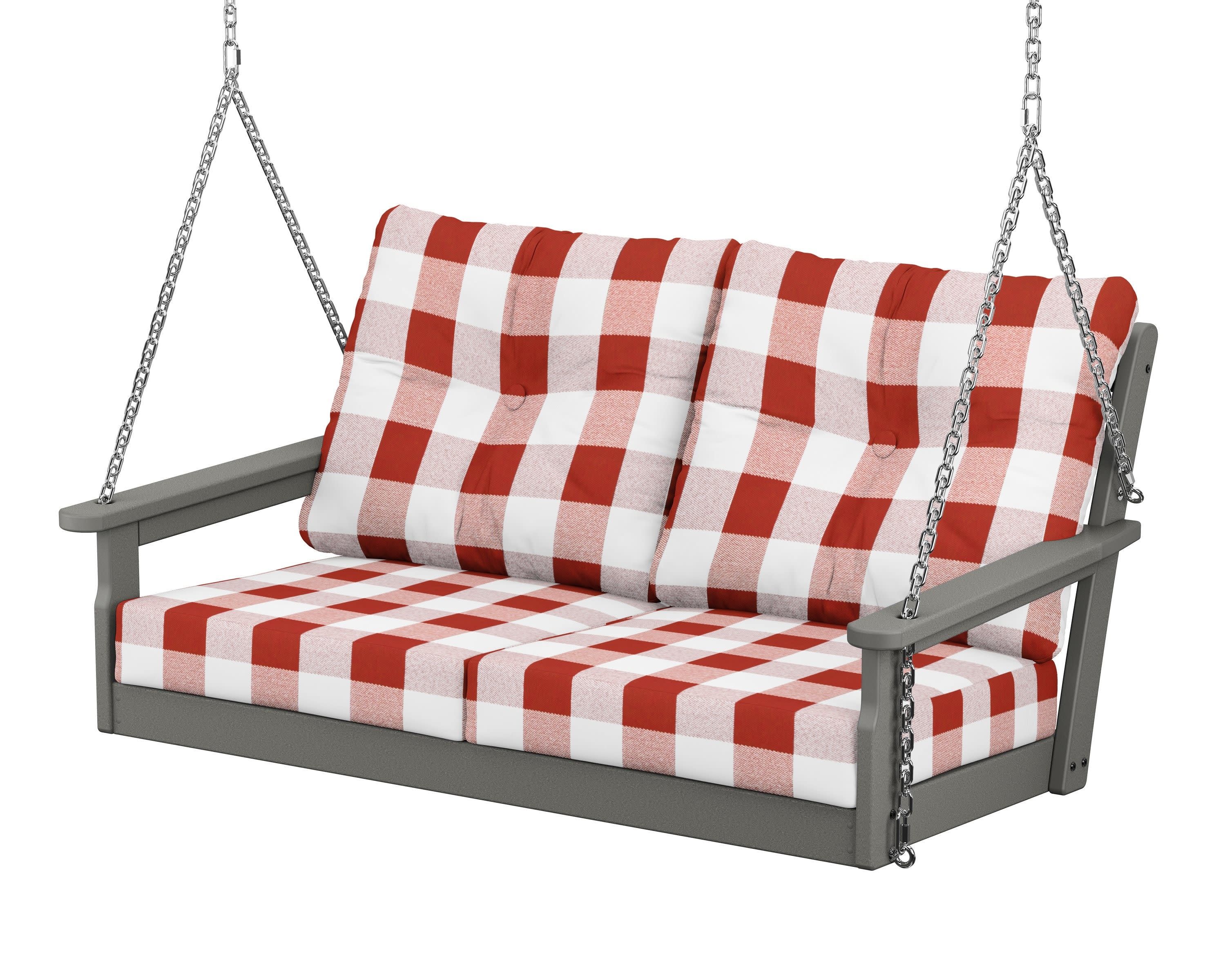 Vineyard Deep Seating Swing in Slate Grey / Buffalo Plaid Crimson