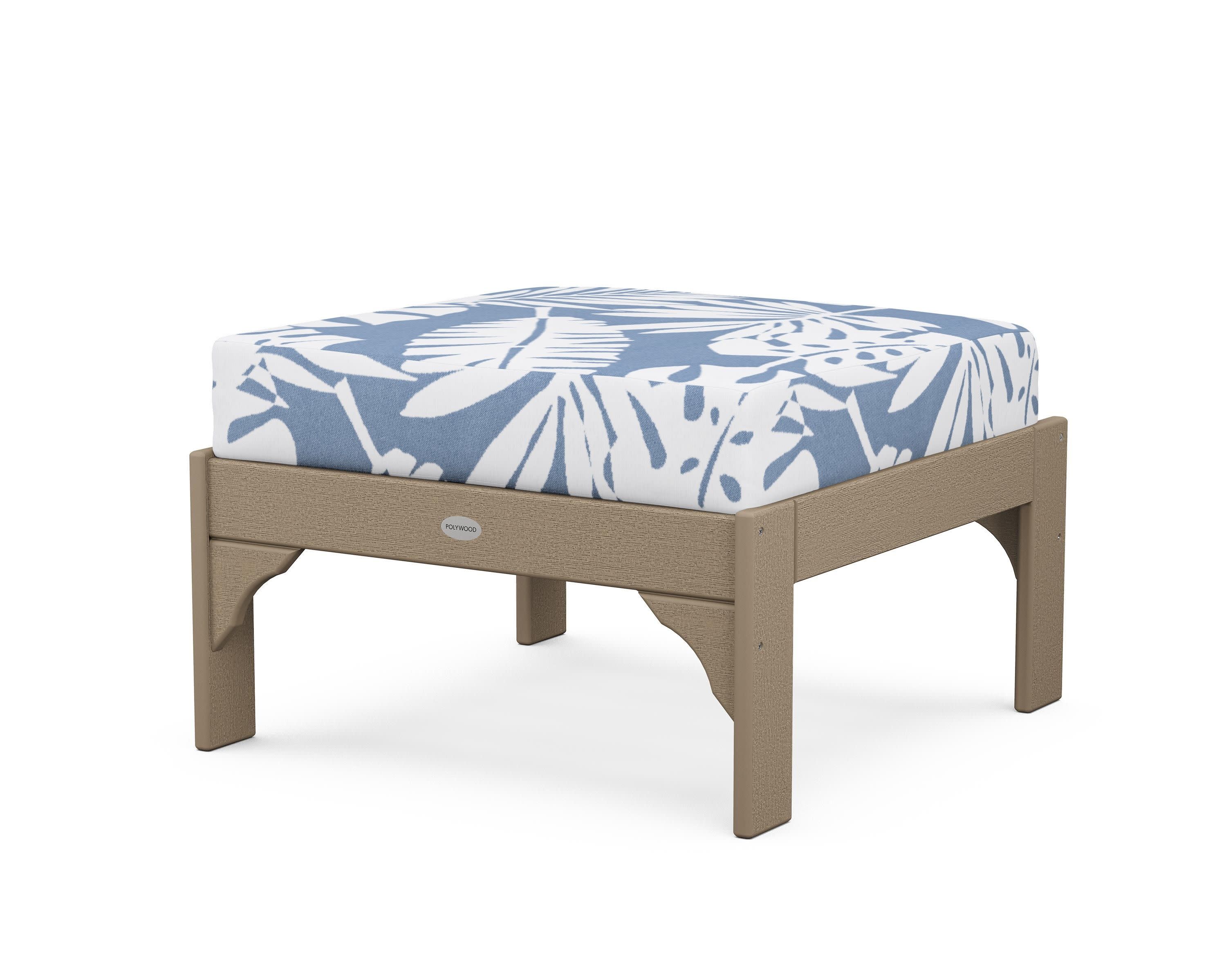 Vineyard Deep Seating Ottoman in Vintage Sahara / Leaf Sky Blue