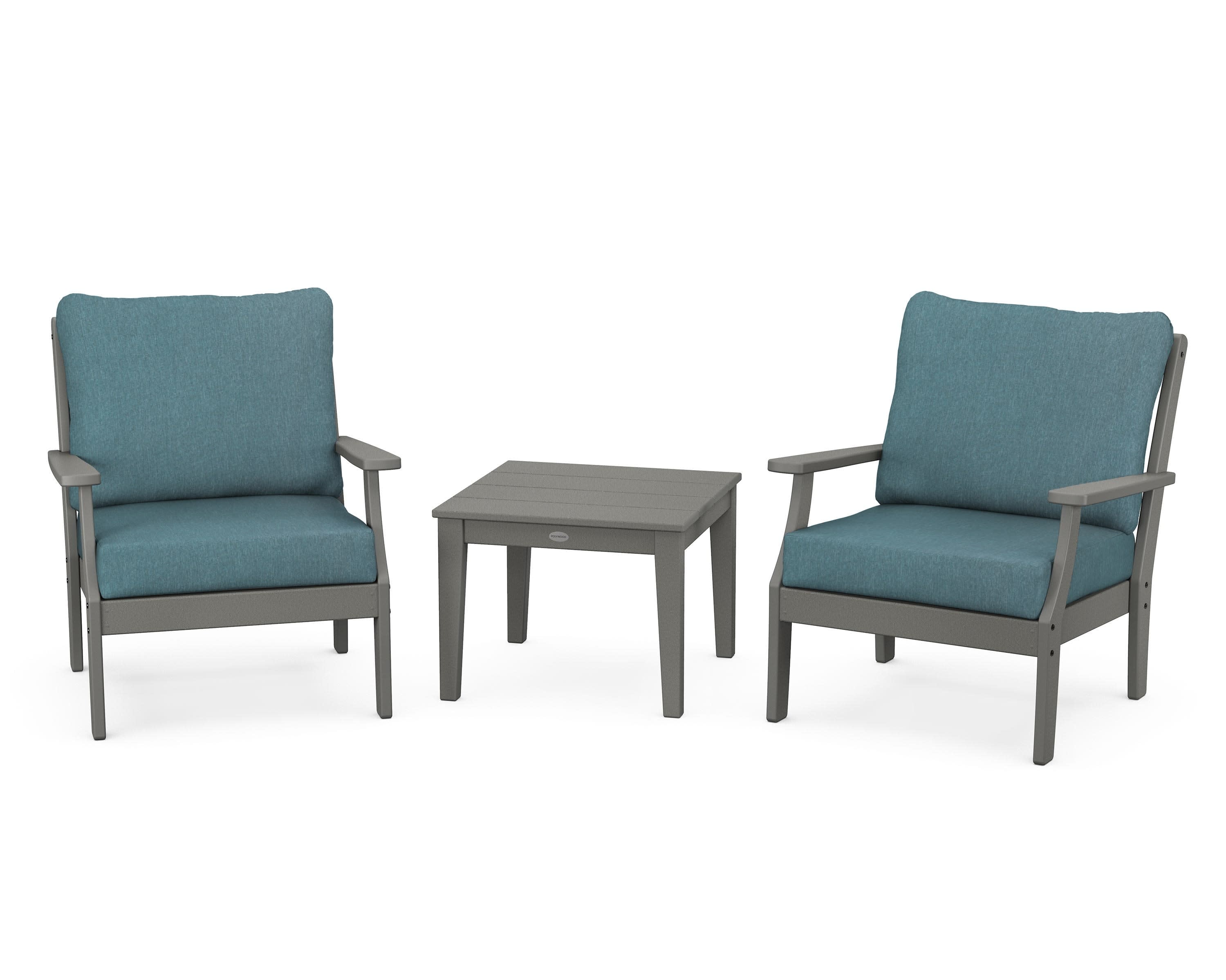 Braxton 3-Piece Deep Seating Set in Slate Grey / Ocean Teal