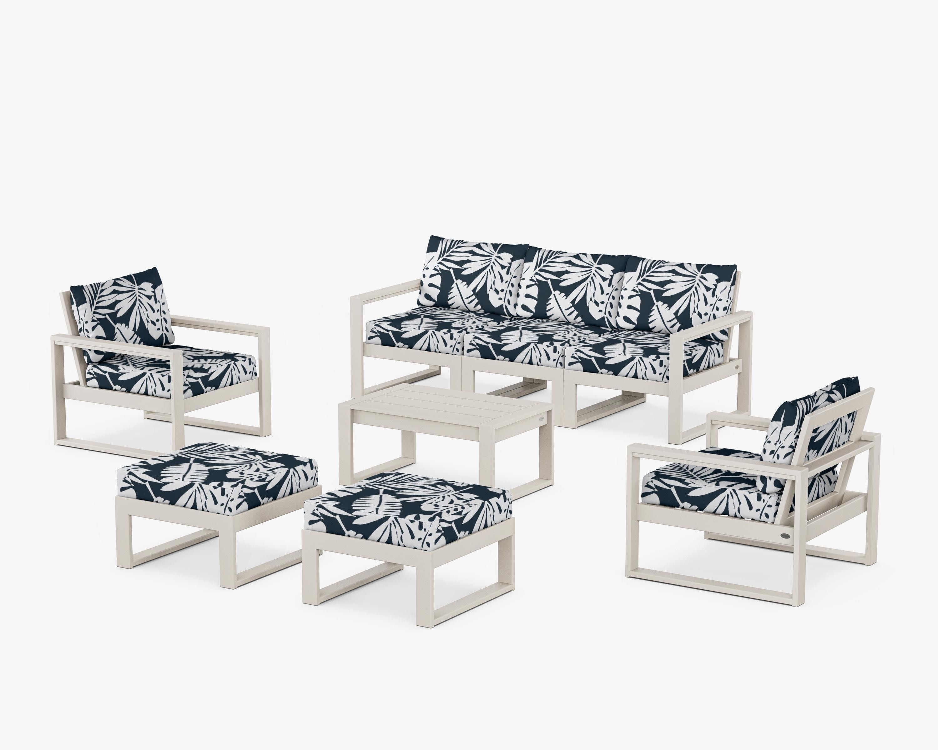 EDGE Sectional 8-Piece Lounge Sofa Set in Sand / Leaf Marine Indigo