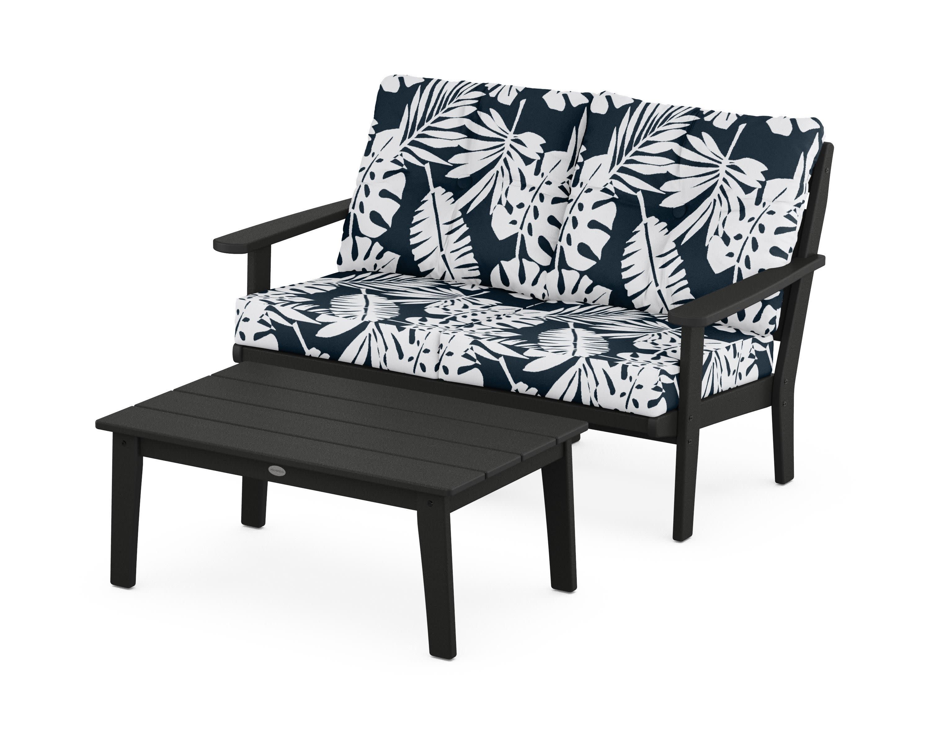 Lakeside 2-Piece Lounge Loveseat Set in Black / Leaf Marine Indigo