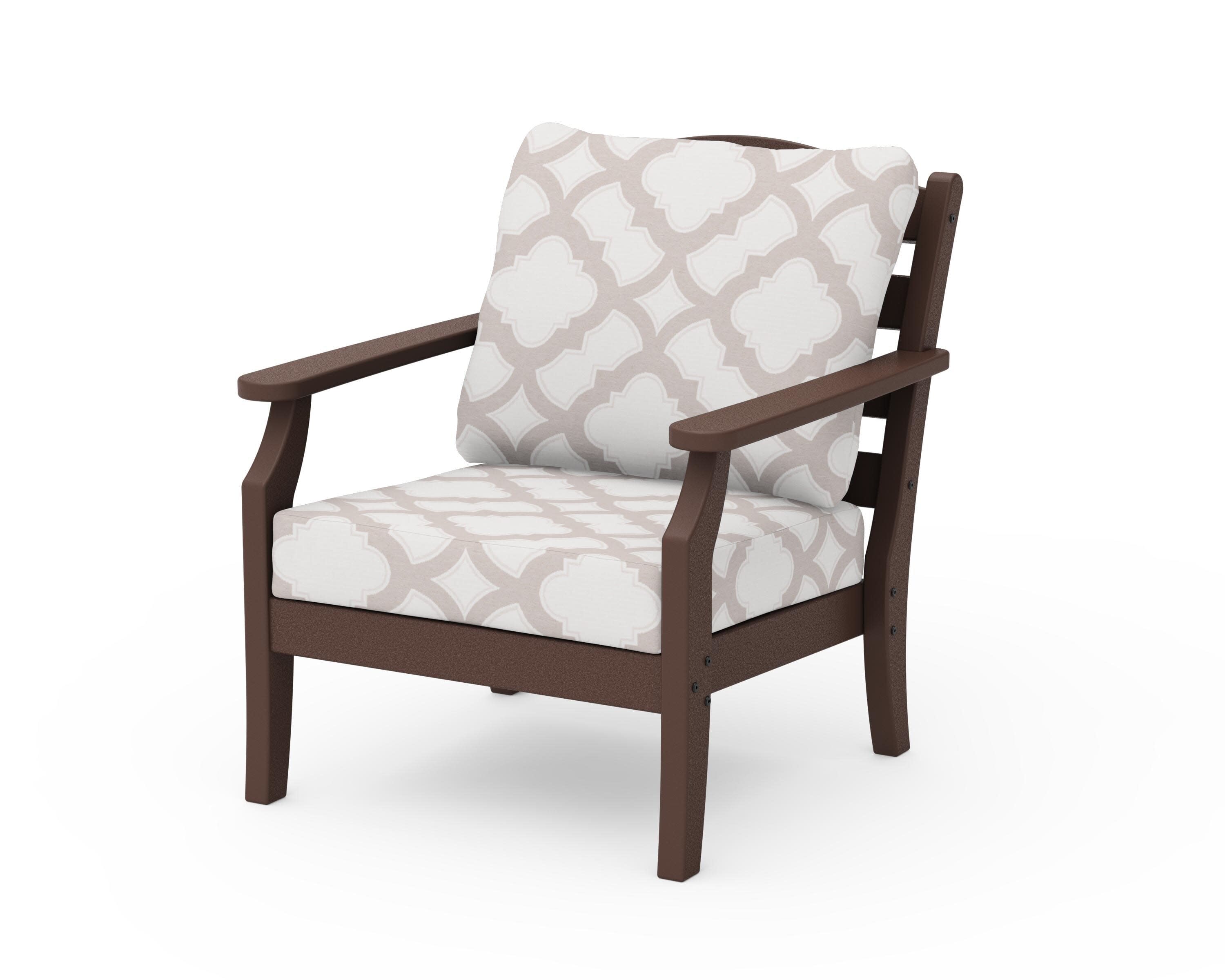 Savannah Deep Seating Chair in Mahogany / Trellis Dune Burlap