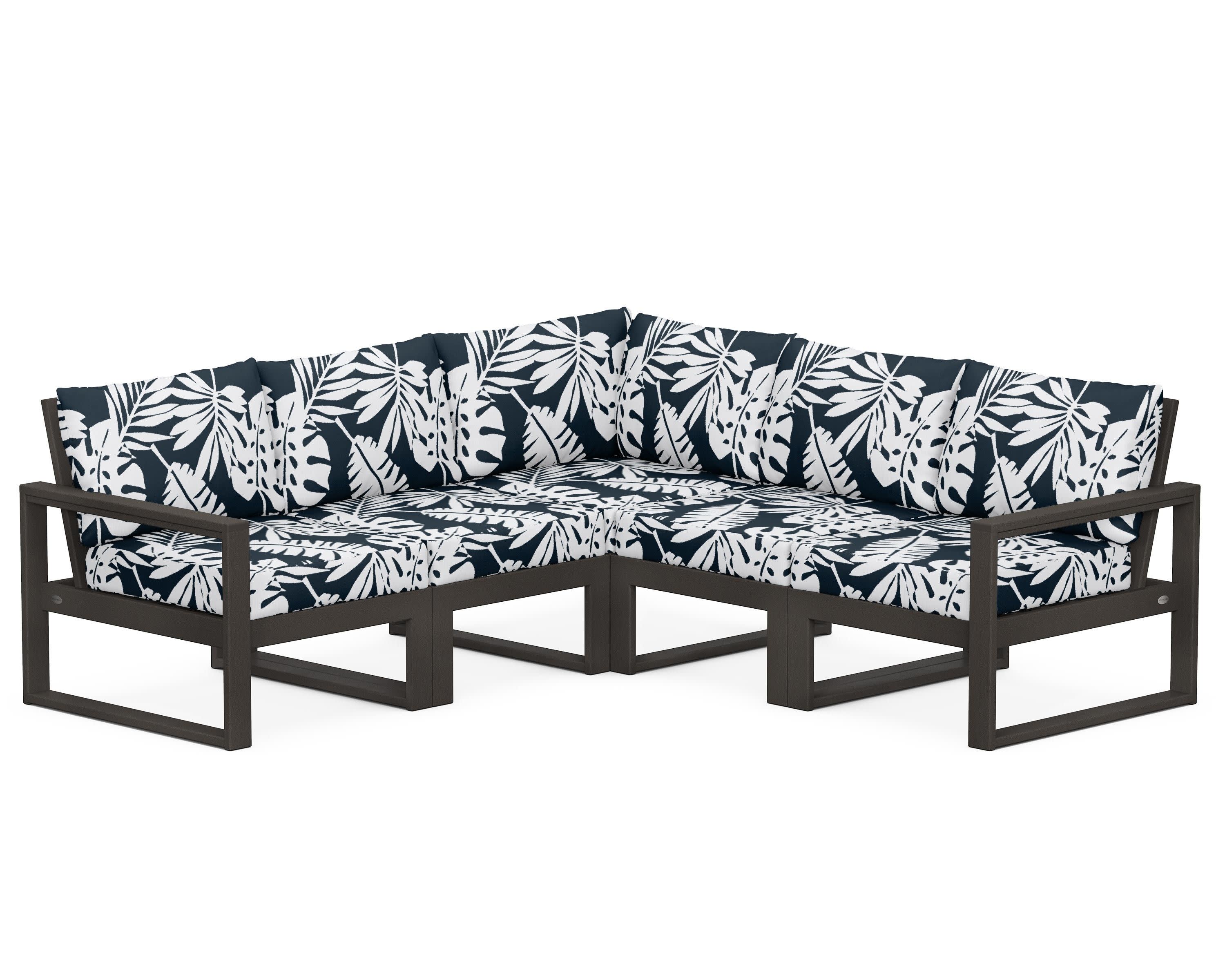 EDGE 5-Piece Modular Deep Seating Set in Vintage Coffee / Leaf Marine Indigo