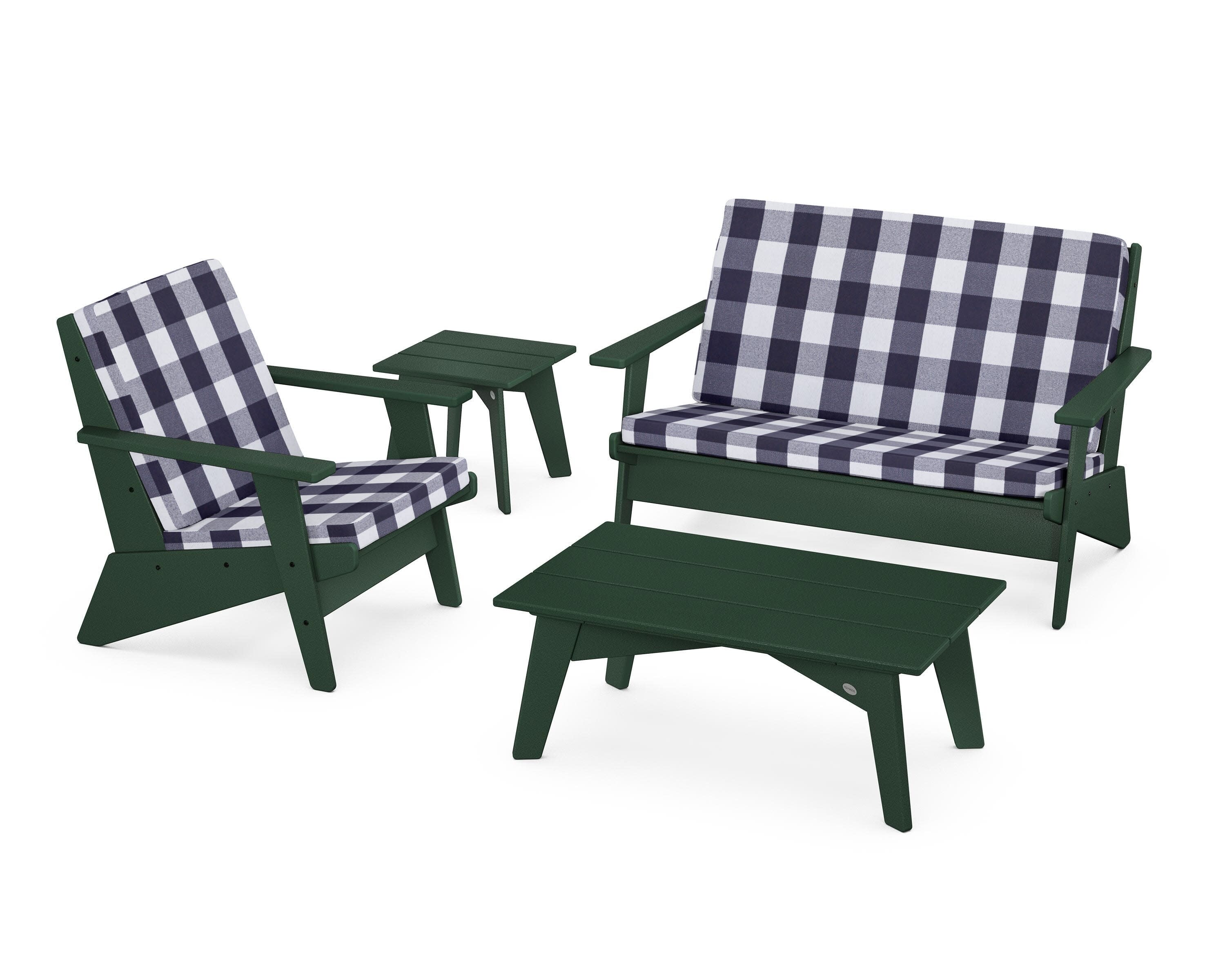 Riviera Modern Lounge 4-Piece Set in Green / Buffalo Plaid Navy