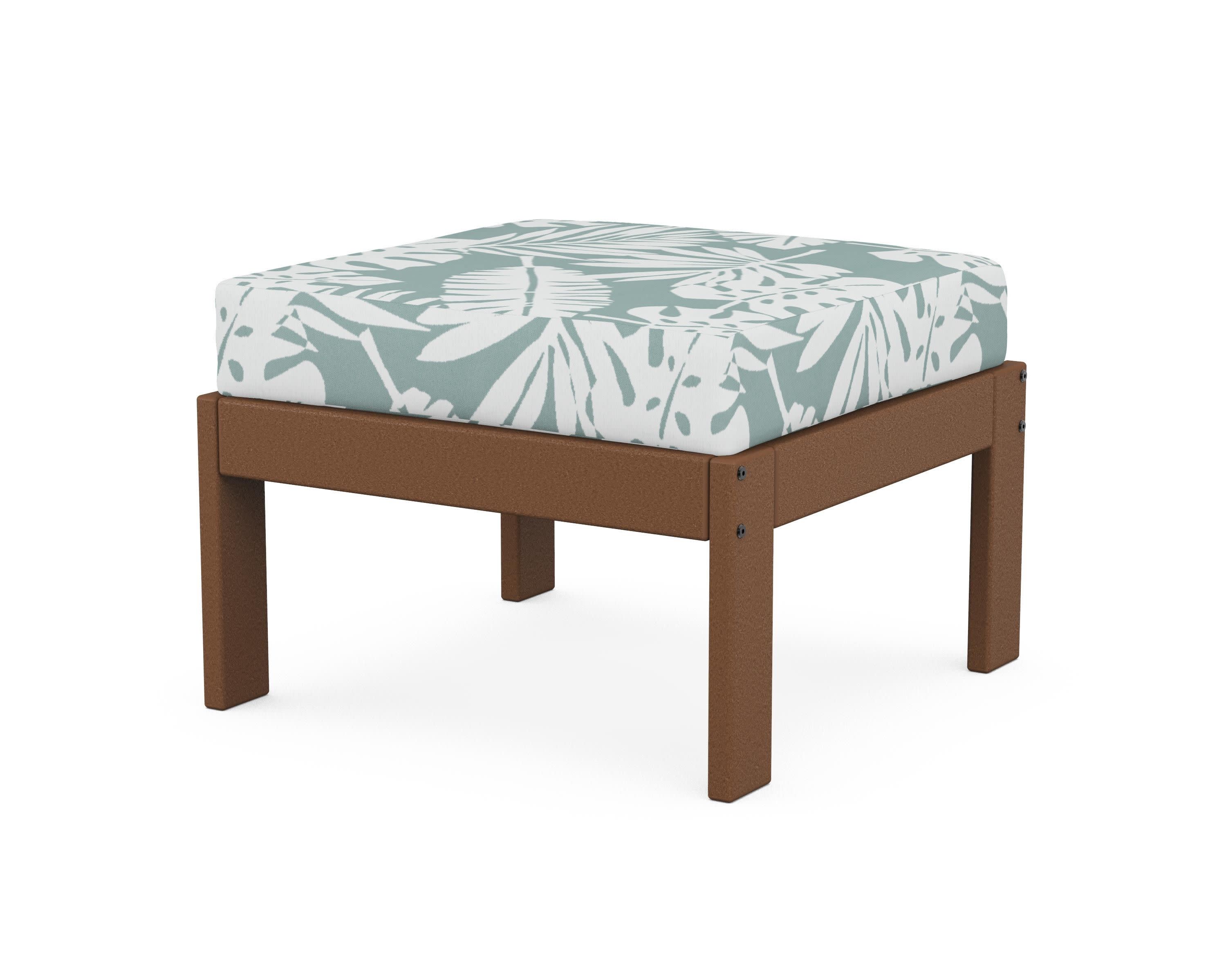 Vineyard Modular Ottoman in Teak / Leaf Glacier Spa