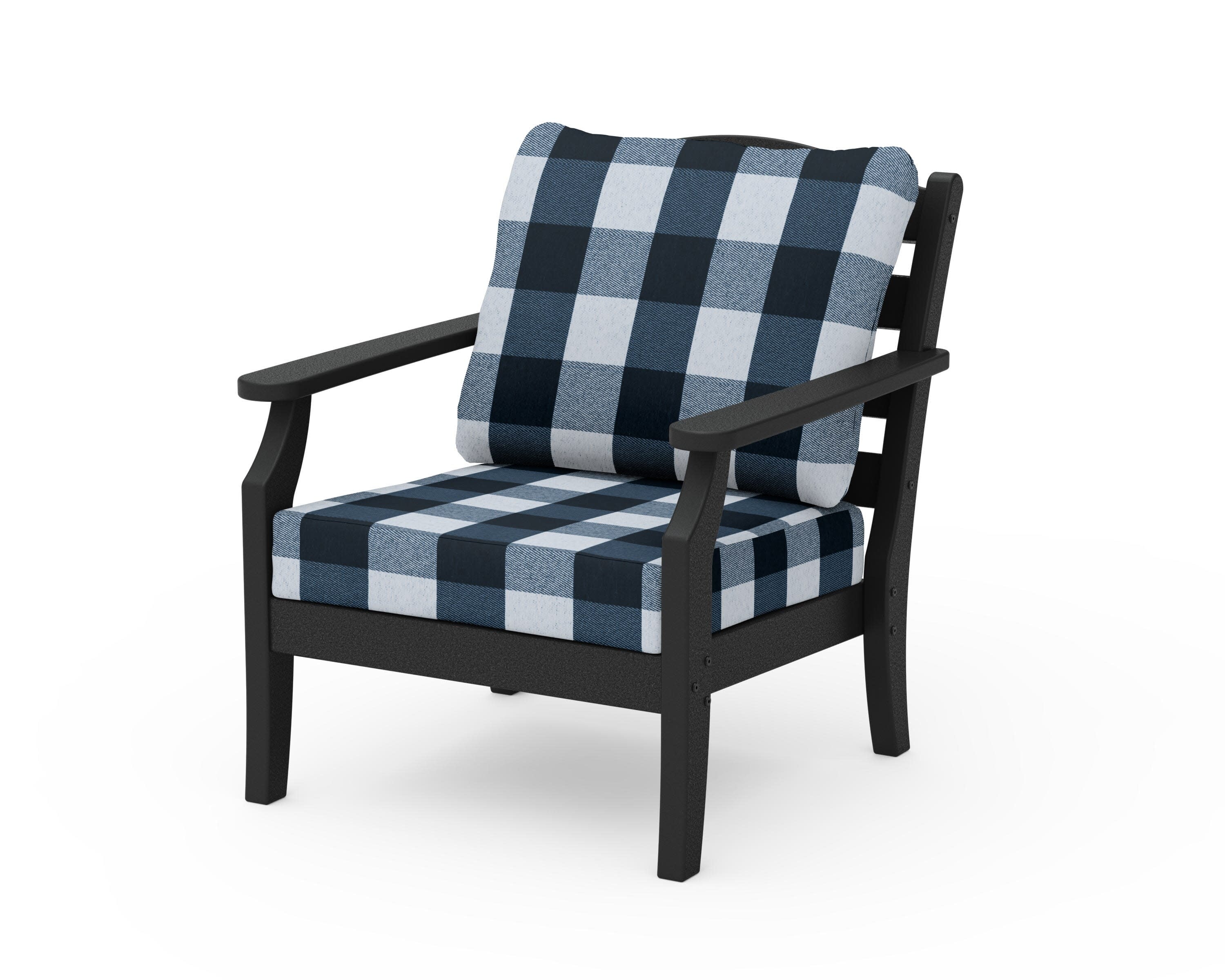 Savannah Deep Seating Chair in Black / Buffalo Plaid Marine Indigo