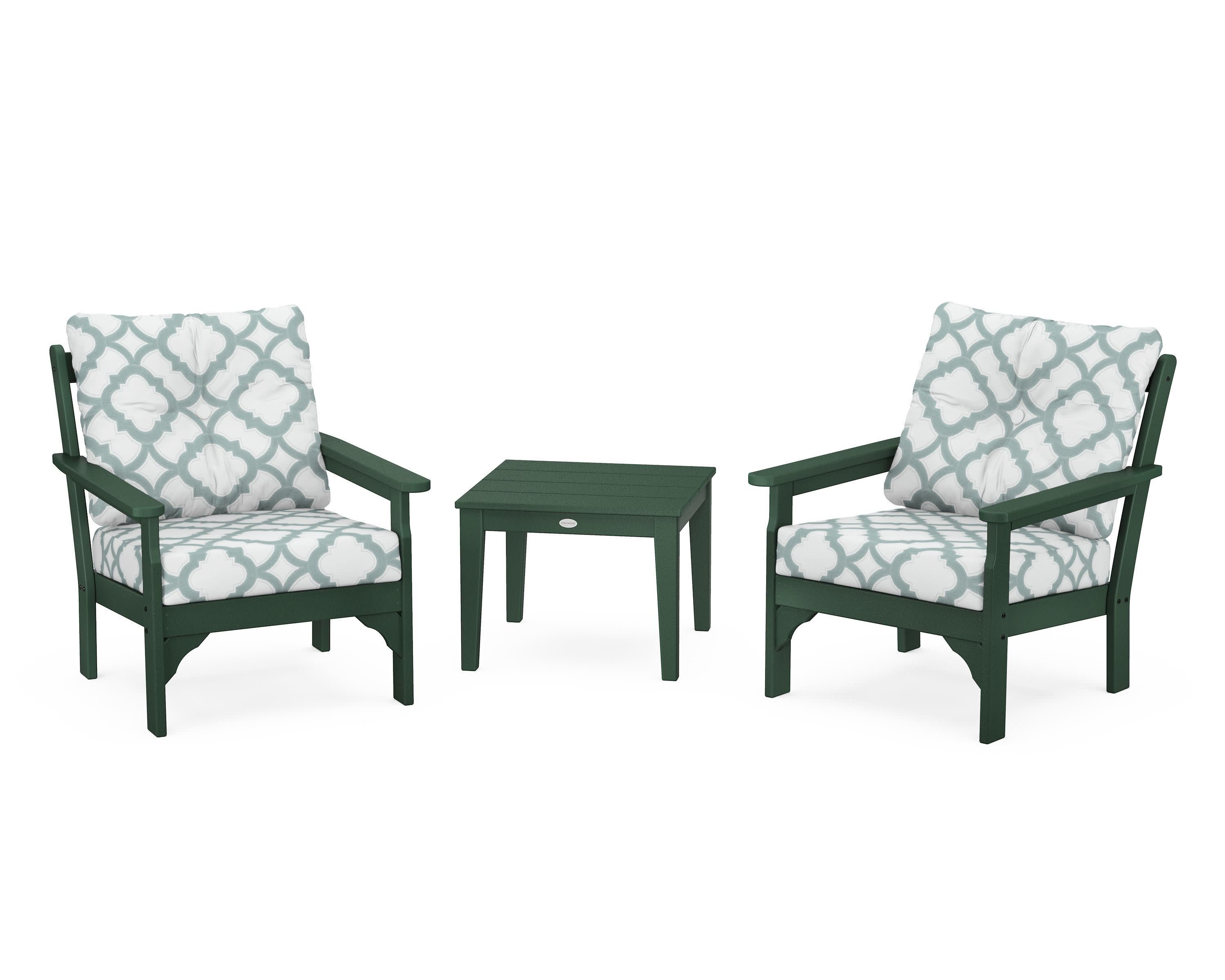 Vineyard 3-Piece Deep Seating Set in Green / Trellis Glacier Spa