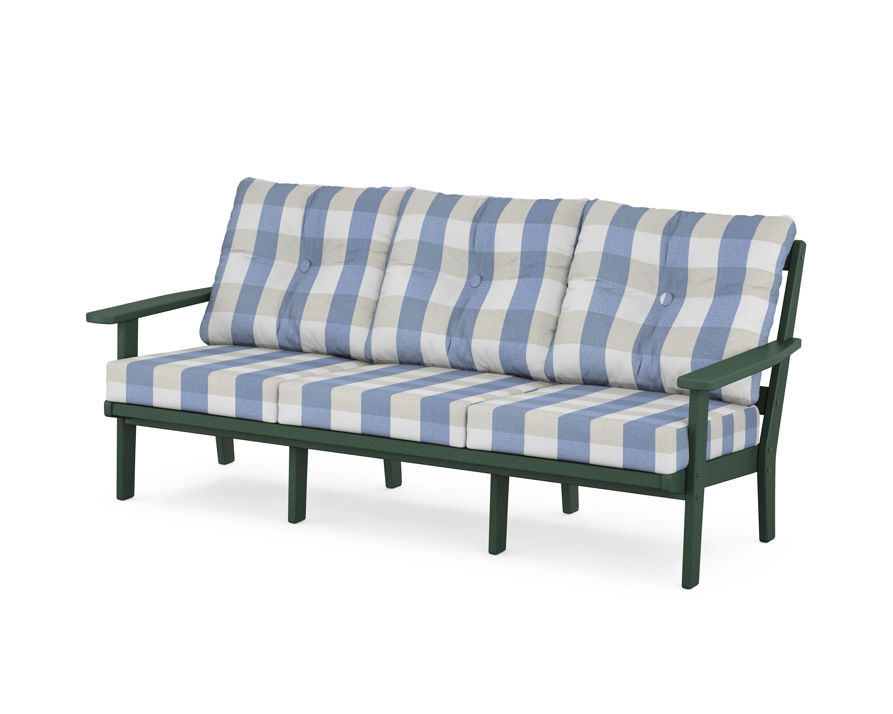 PrairieDeep Seating Sofa in Green / Buffalo Plaid Sky Blue