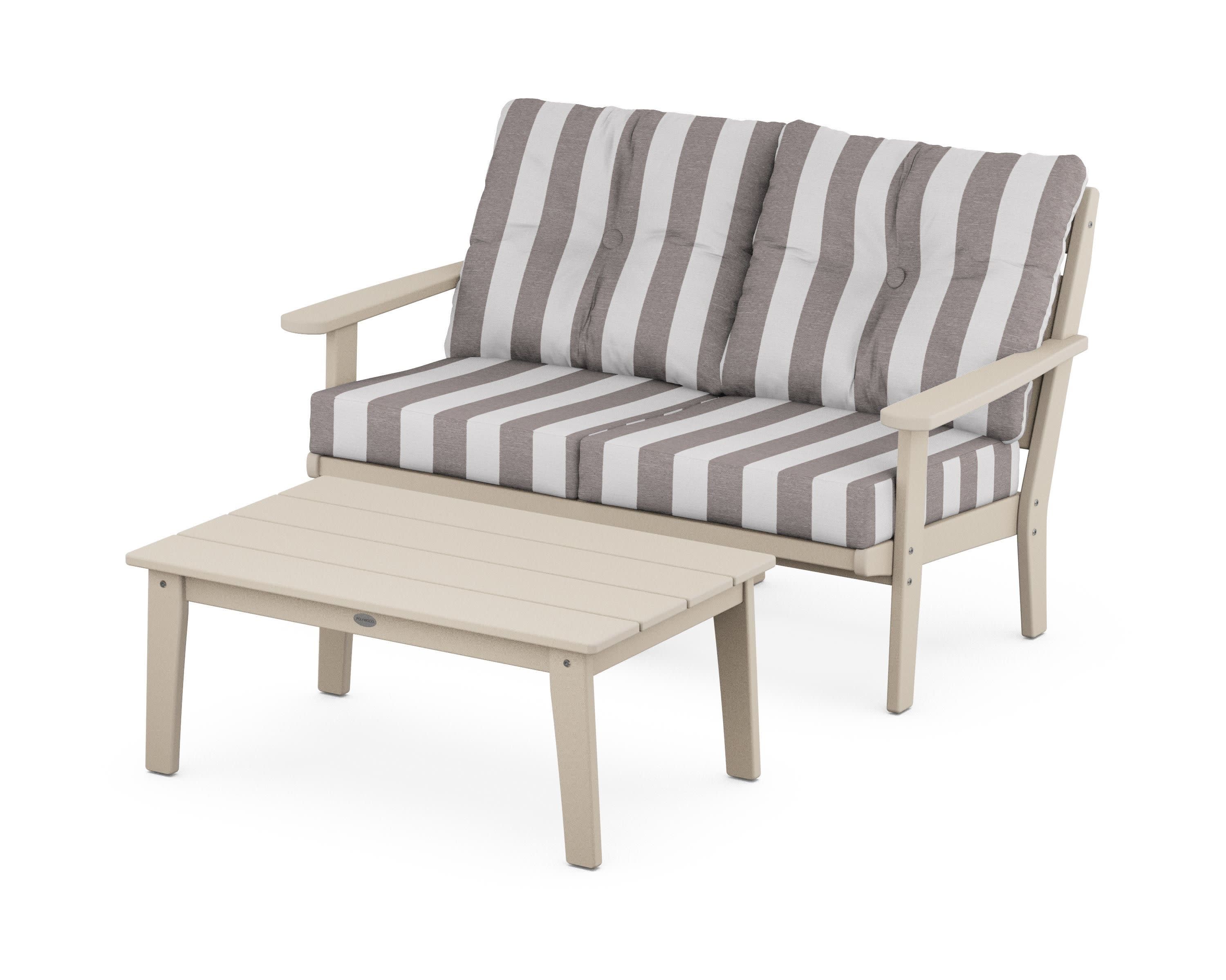 Lakeside 2-Piece Lounge Loveseat Set in Sand / Cabana Stripe Grey Mist