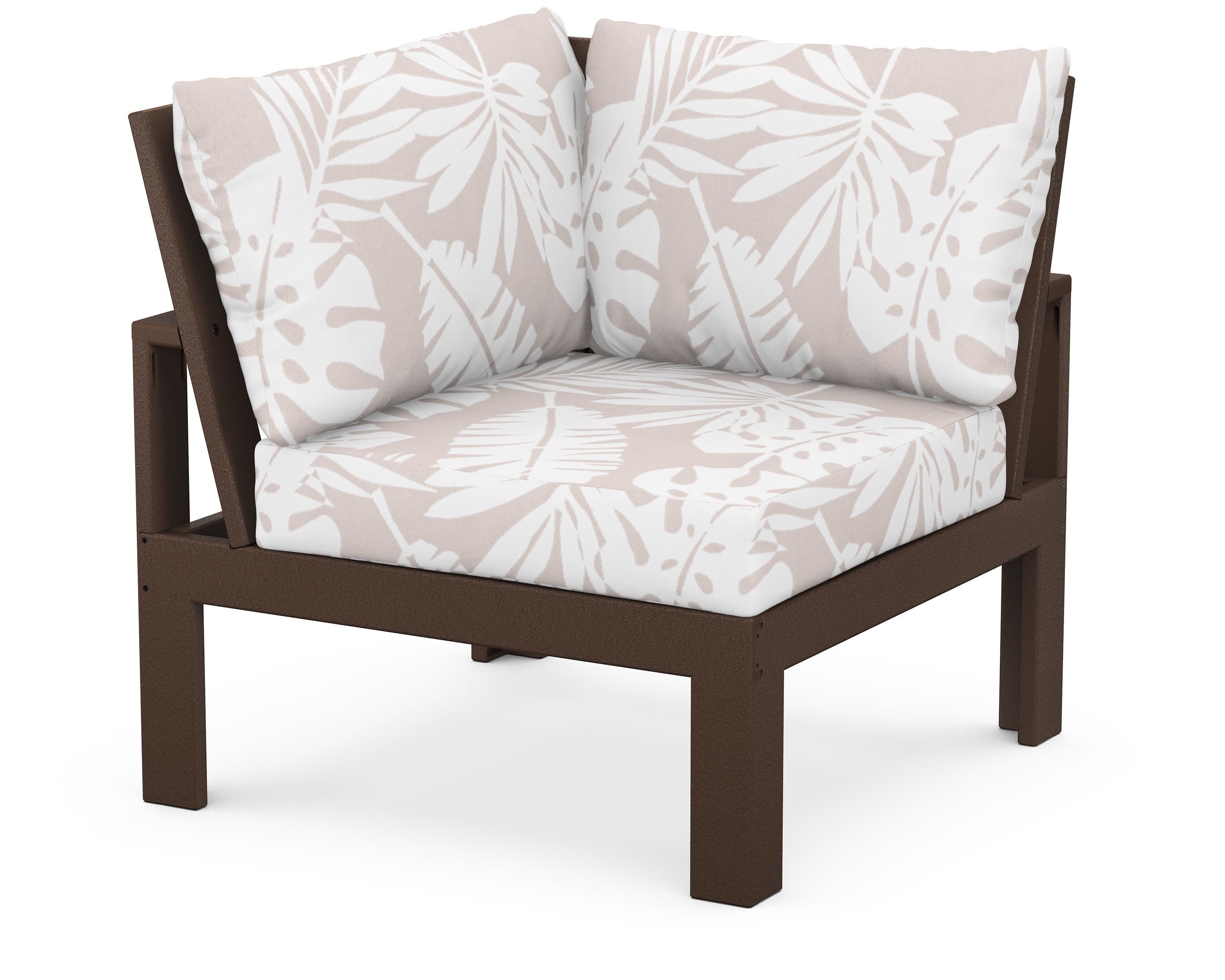 Modular Corner Chair in Mahogany / Leaf Dune Burlap
