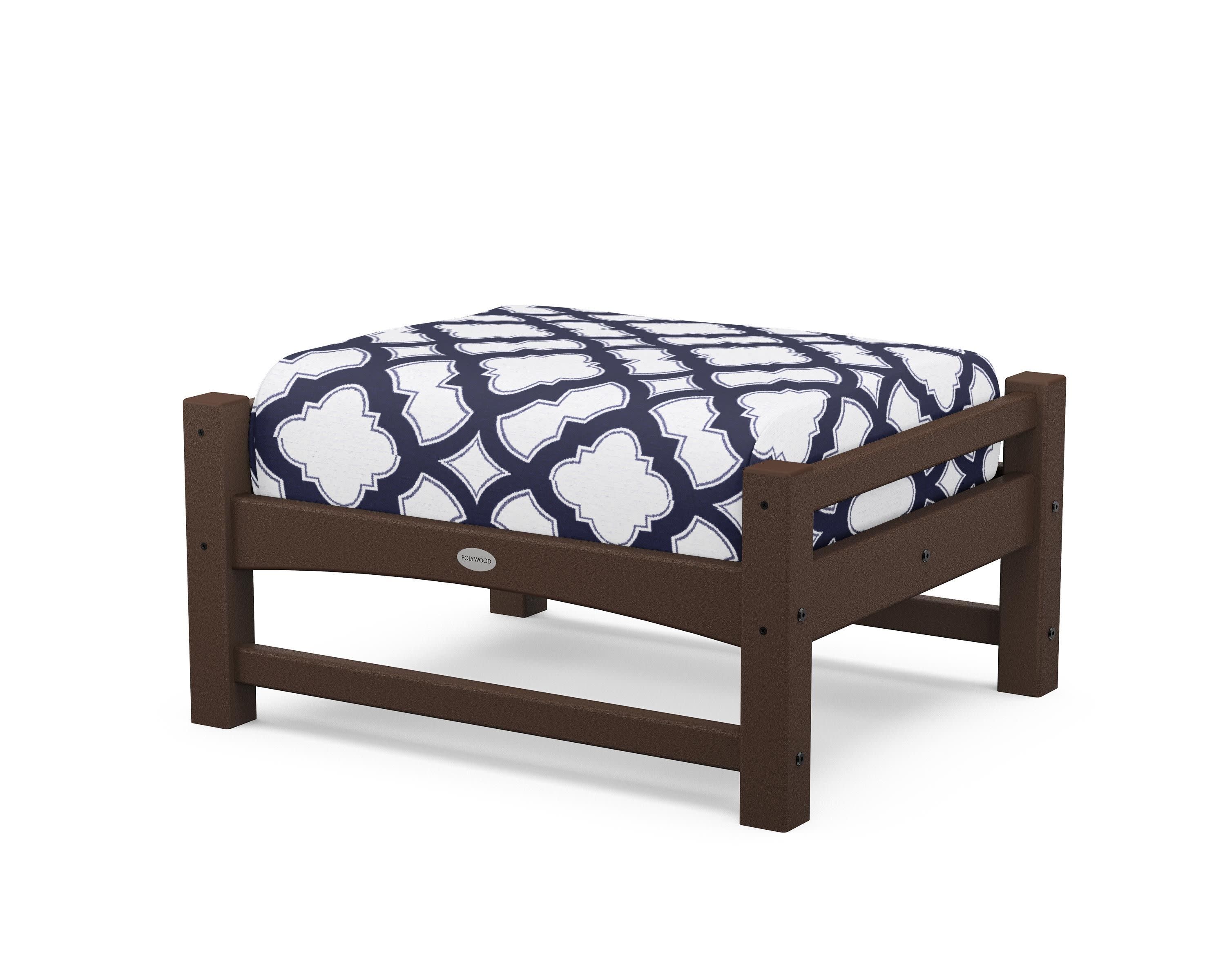 Club Ottoman in Mahogany / Trellis Navy