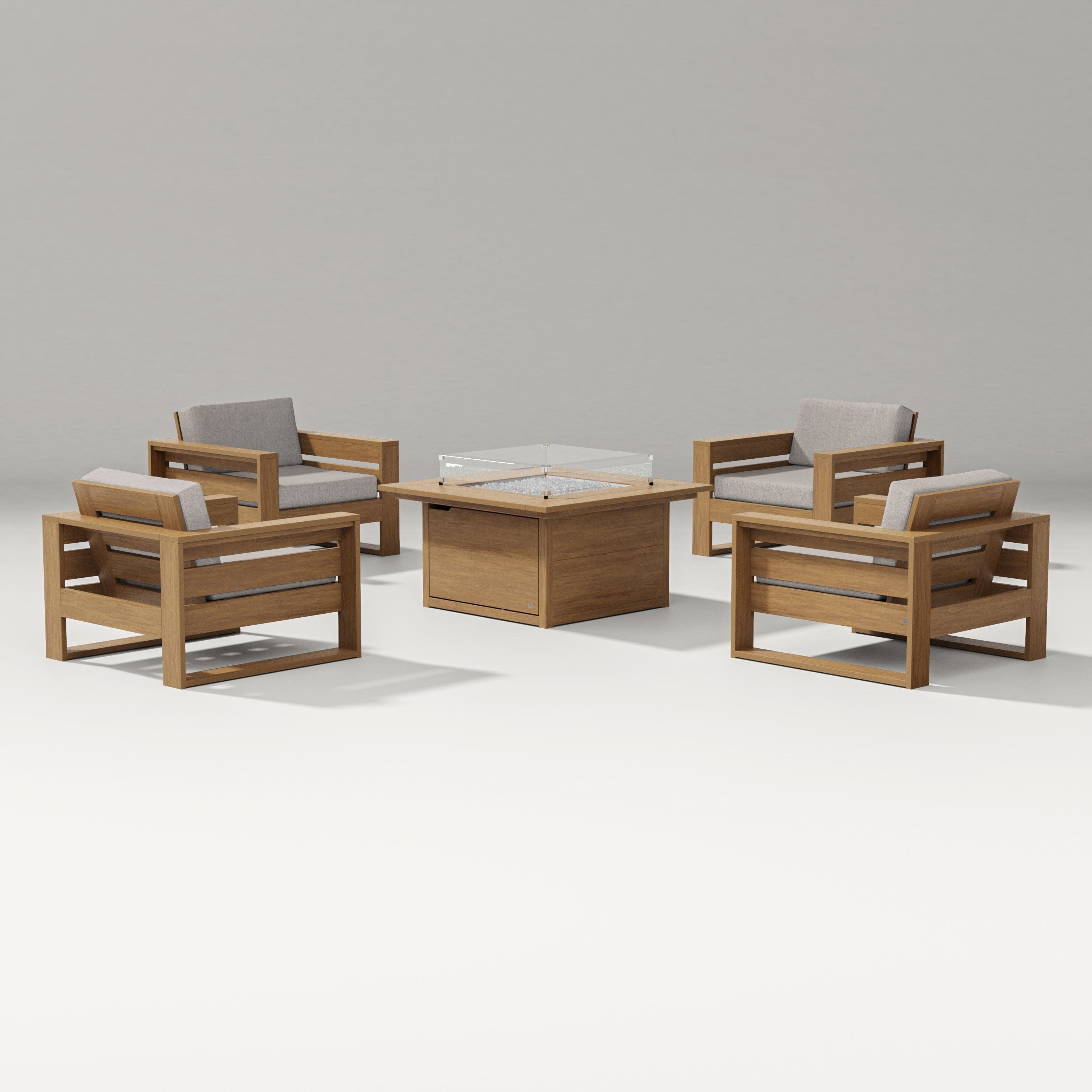Latitude 5-Piece Lounge Fire Table Set in Natural / Weathered Tweed