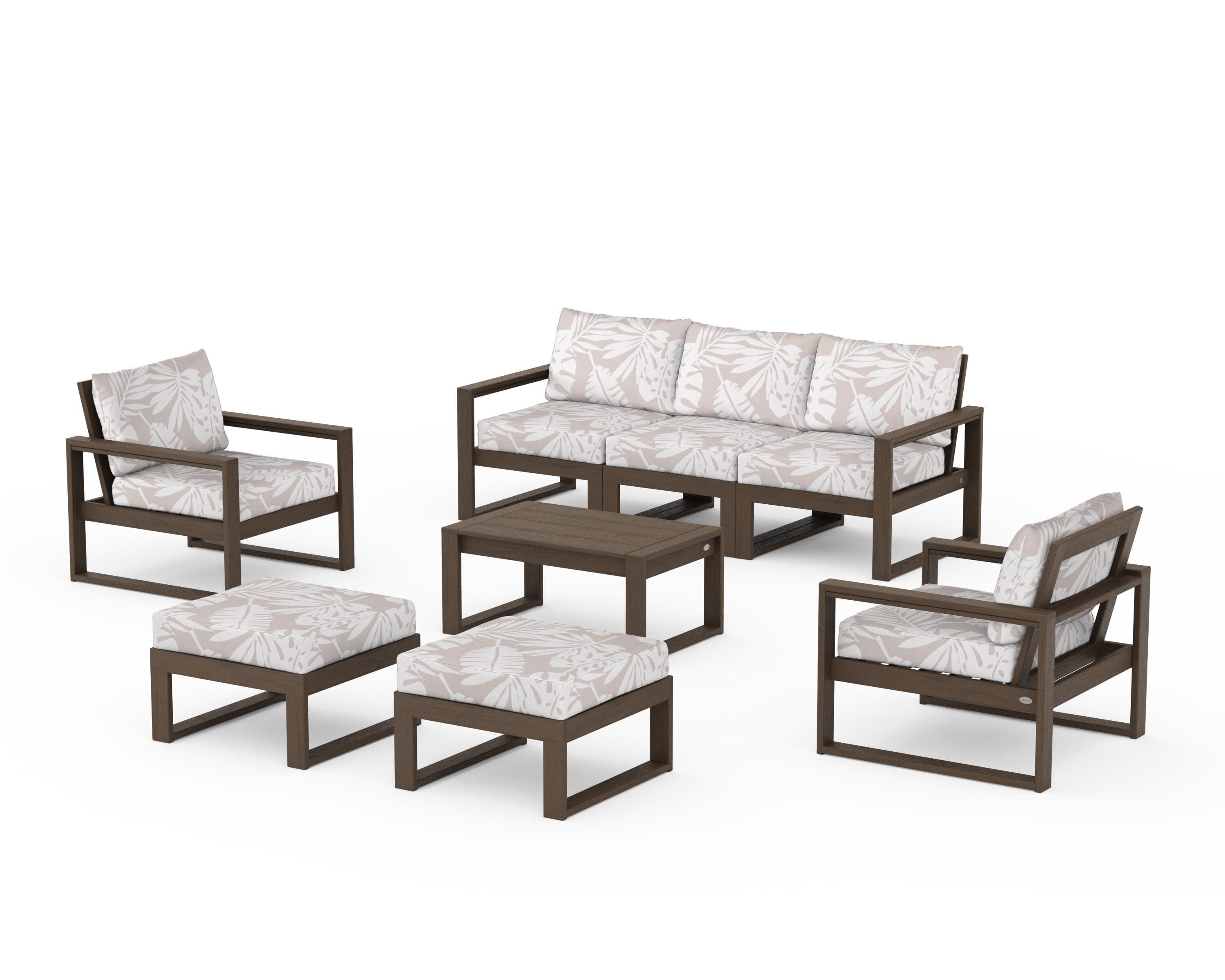 EDGE Sectional 8-Piece Lounge Sofa Set in Kona / Leaf Dune Burlap