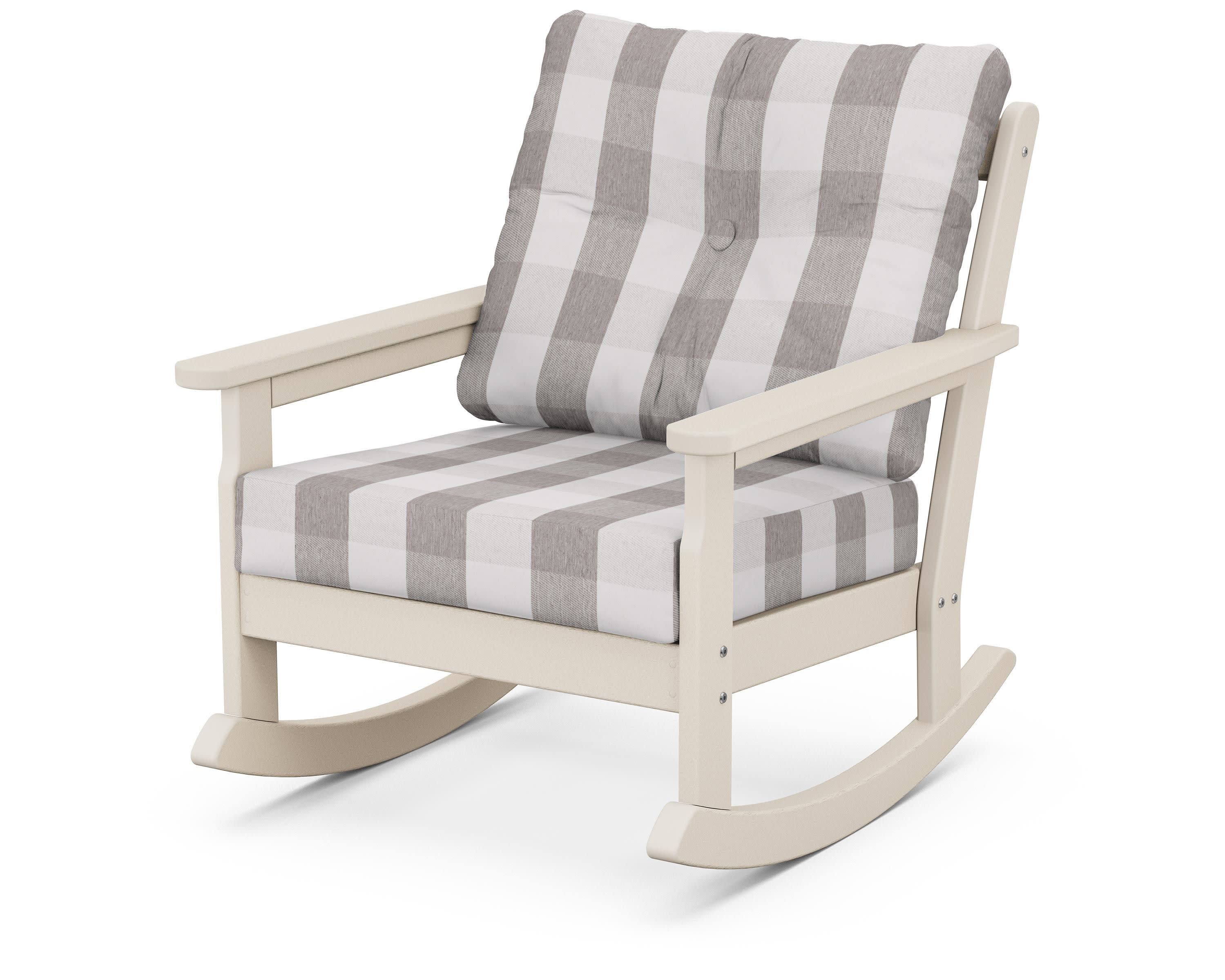 Vineyard Deep Seating Rocking Chair in Sand / Buffalo Plaid Grey Mist