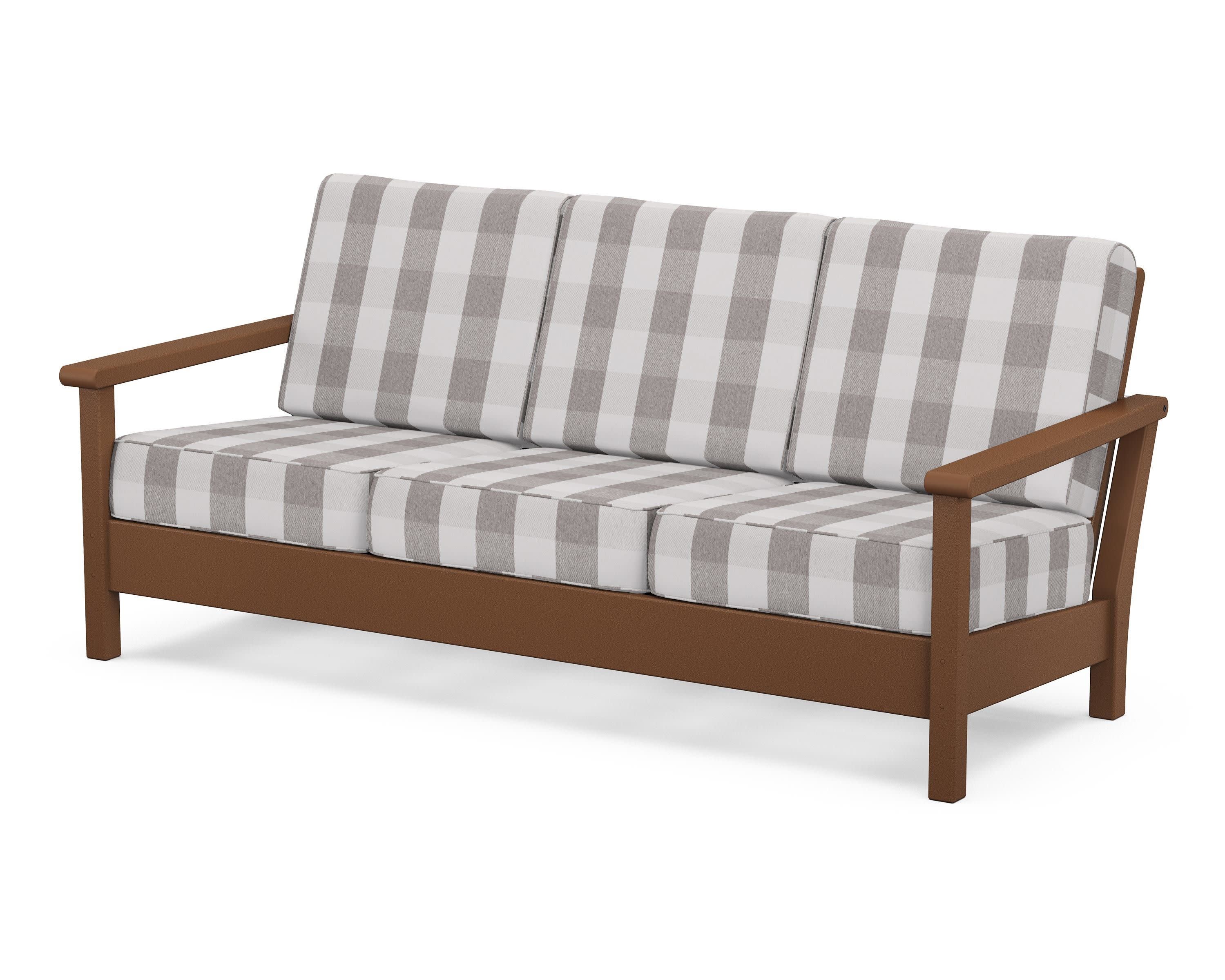 Harbour Deep Seating Sofa in Teak / Buffalo Plaid Grey Mist