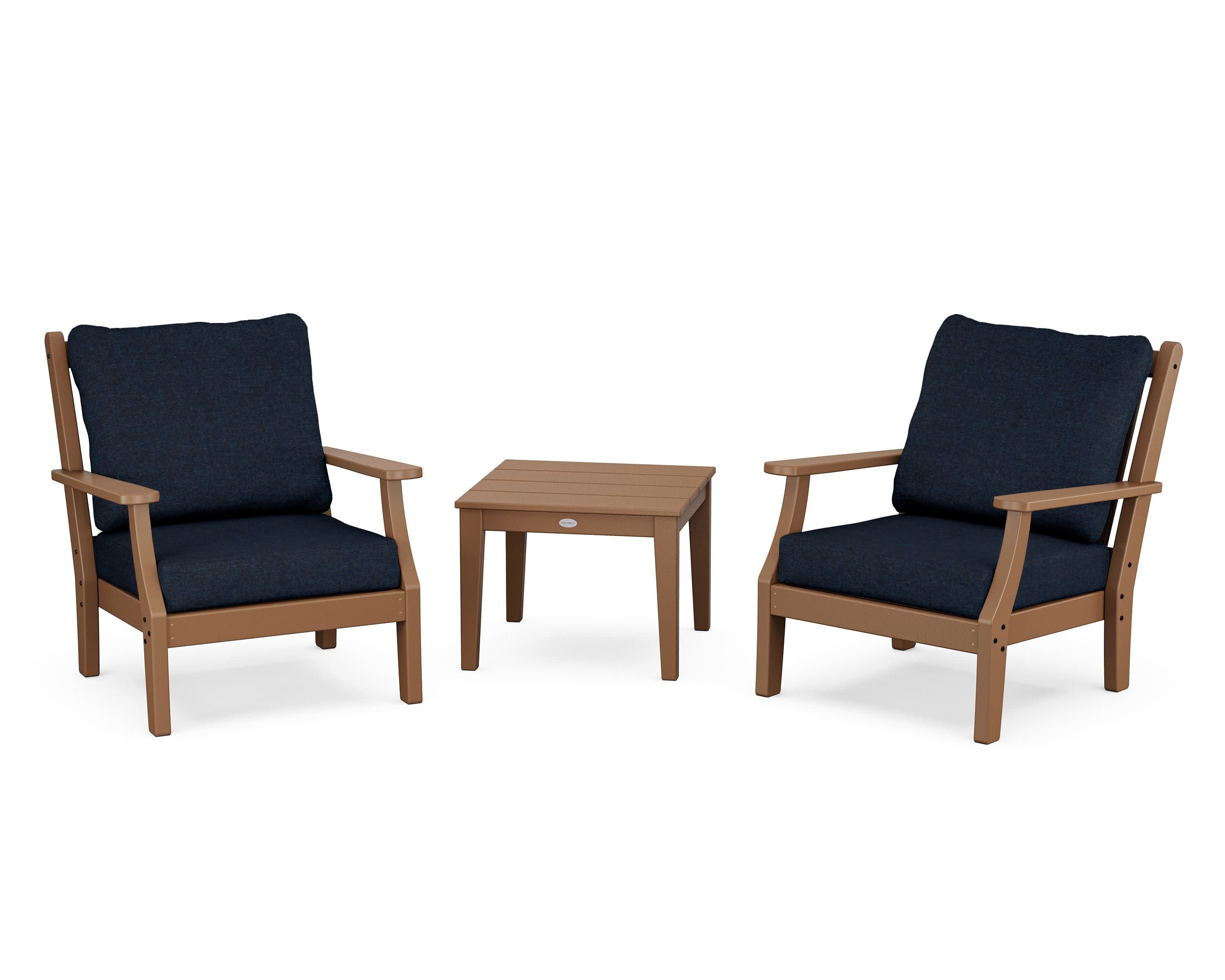 Wovendale 3-Piece Deep Seating Set in Teak / Marine Indigo