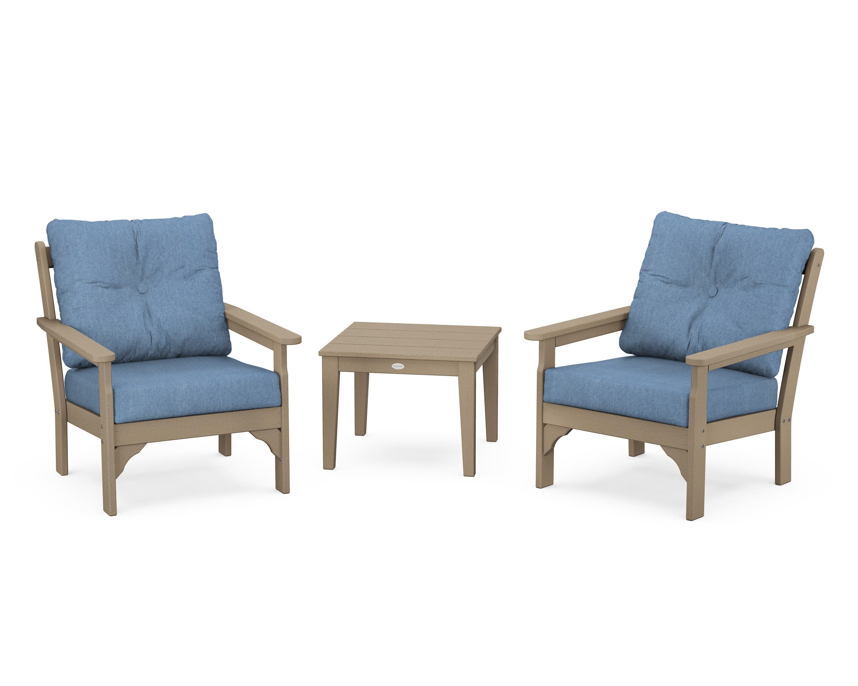 Vineyard 3-Piece Deep Seating Set in Vintage Sahara / Sky Blue
