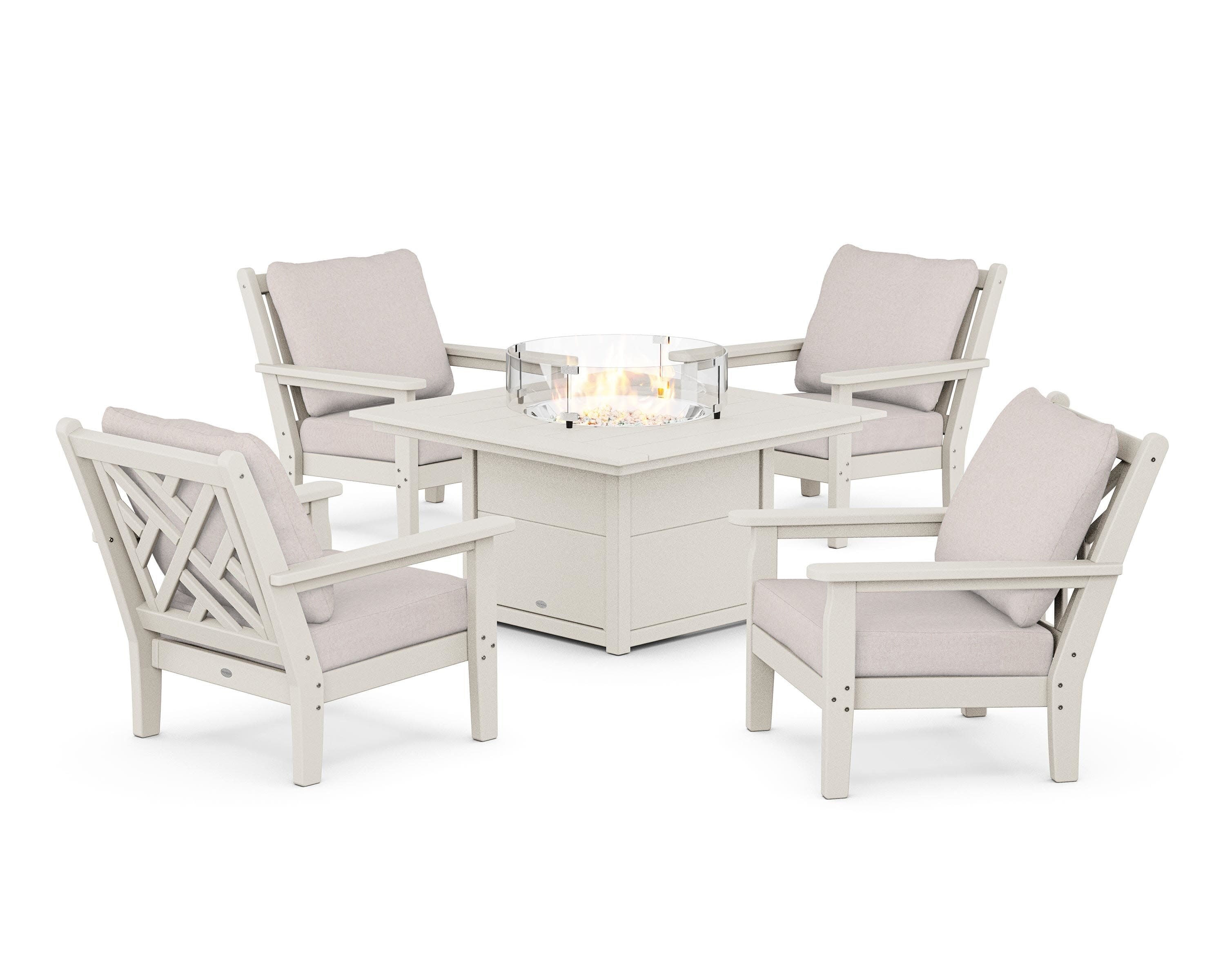Chippendale 5-Piece Deep Seating Set with Fire Pit Table in Sand / Dune Burlap