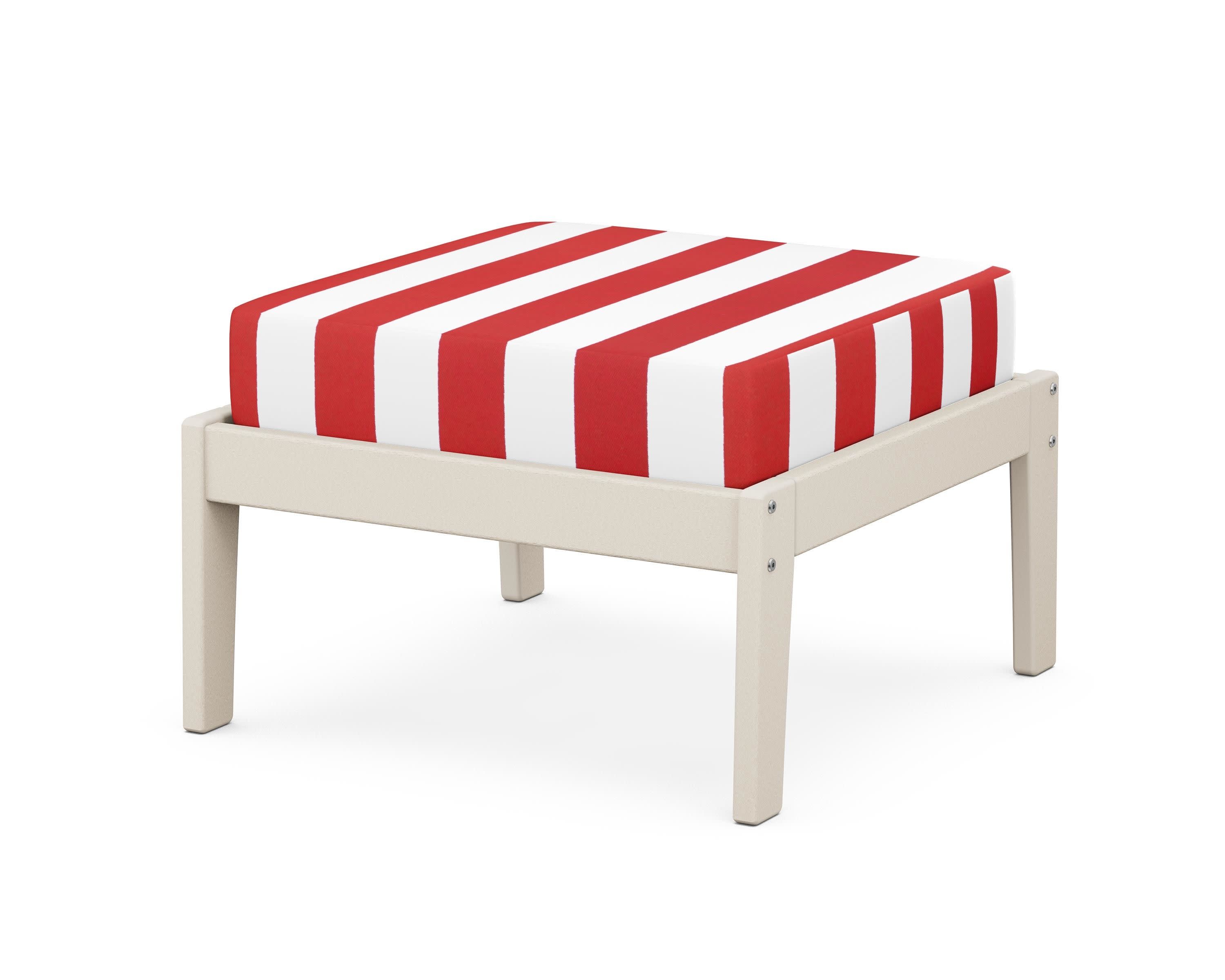 Deep Seating Ottoman in Sand / Cabana Stripe Crimson