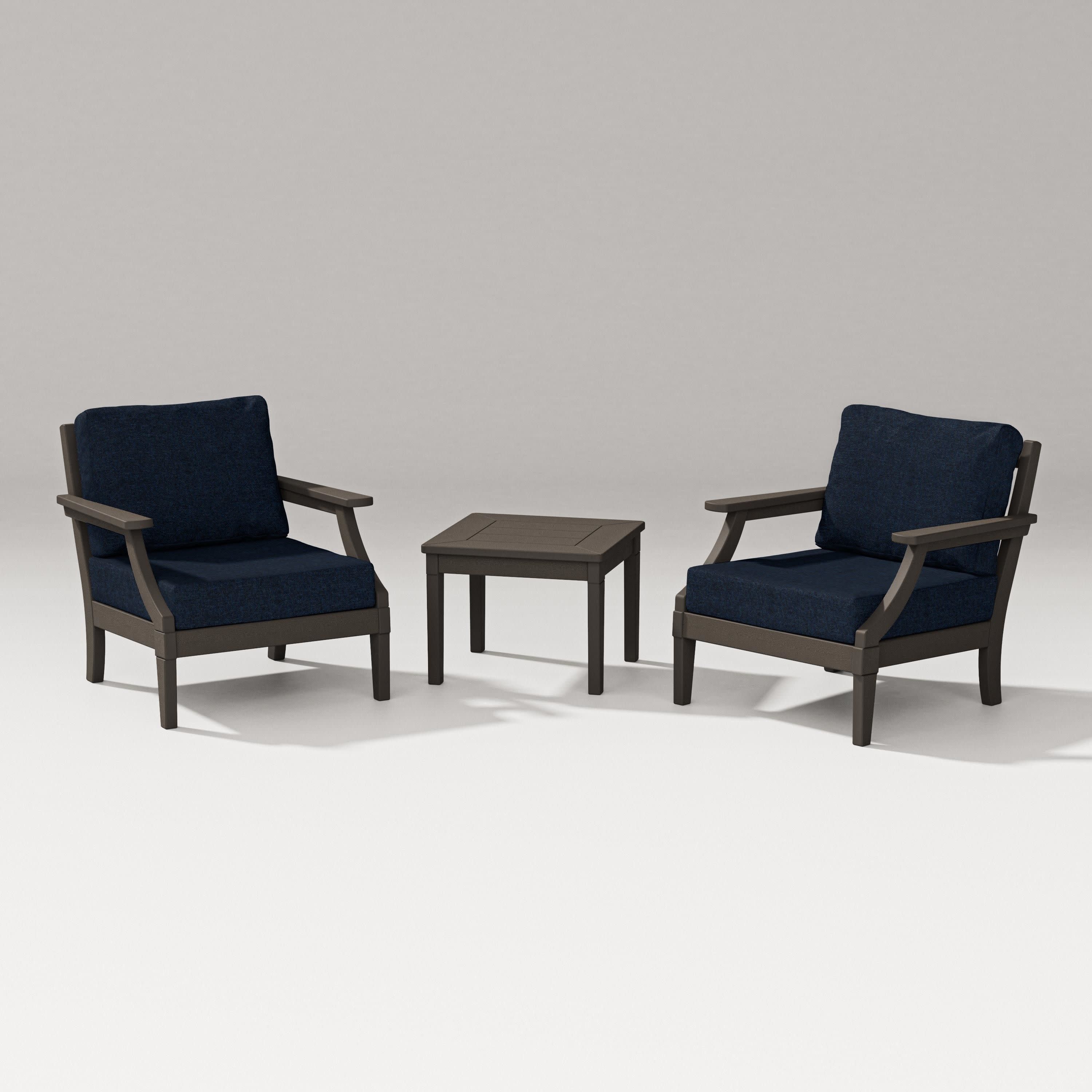 Estate 3-Piece Lounge Chair Set in Vintage Coffee / Marine Indigo