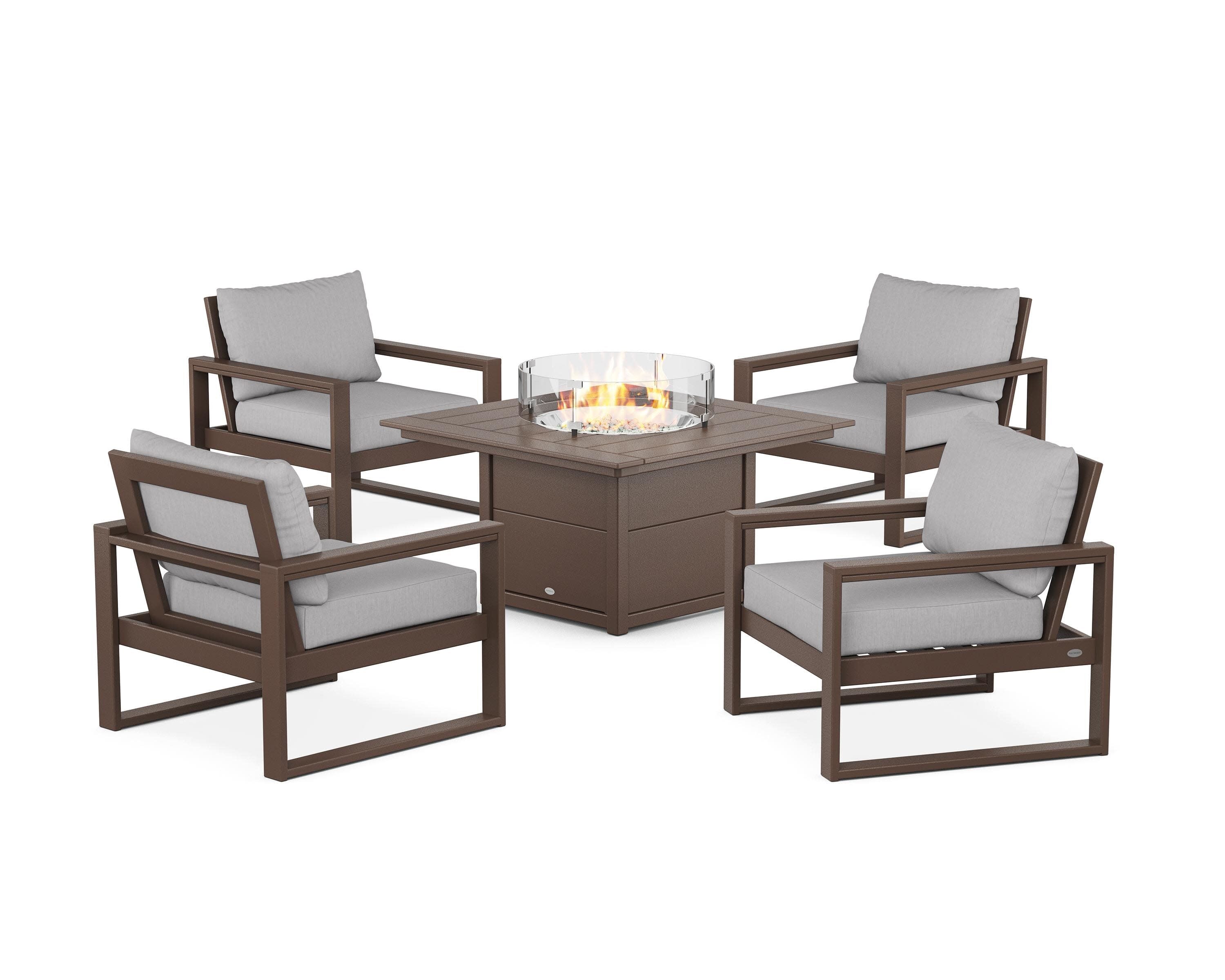 EDGE Sectional 5-Piece Deep Seating Set with Fire Pit Table in Mahogany / Granite