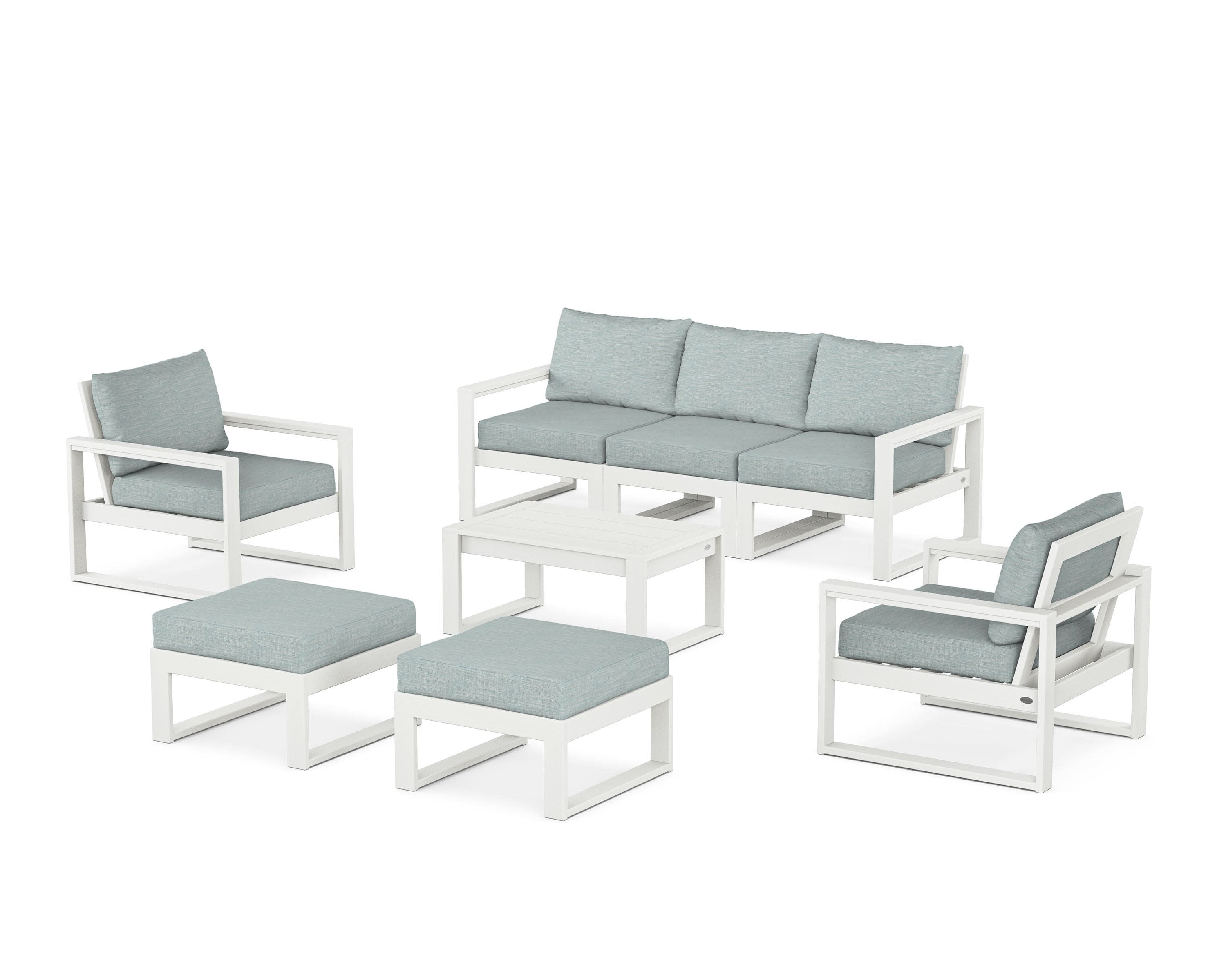 EDGE Sectional 8-Piece Lounge Sofa Set in Vintage White / Soothe Mist