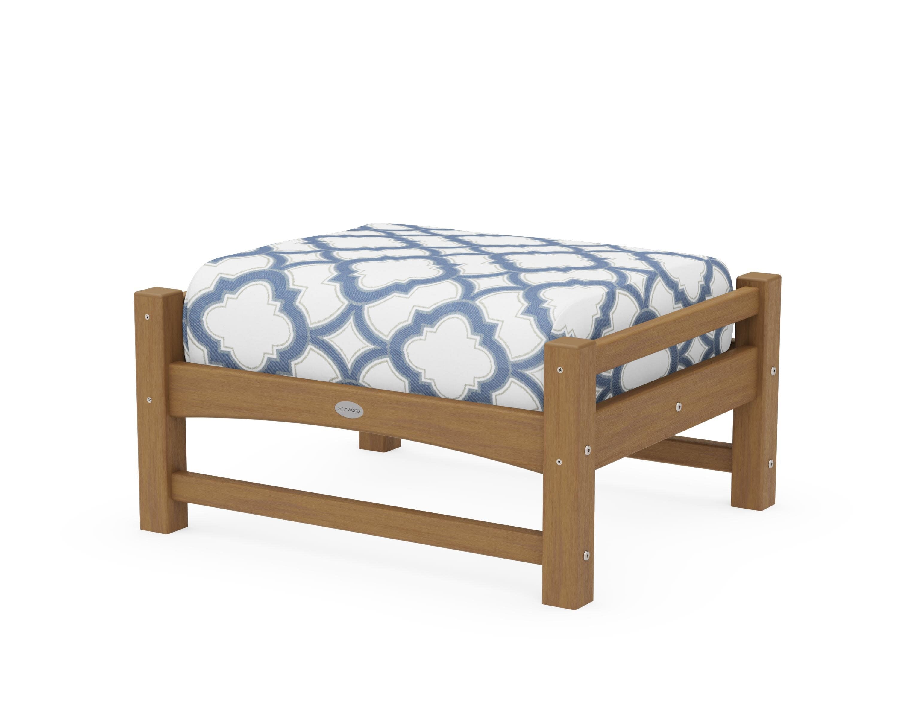 Club Ottoman in Natural / Trellis Sky Blue
