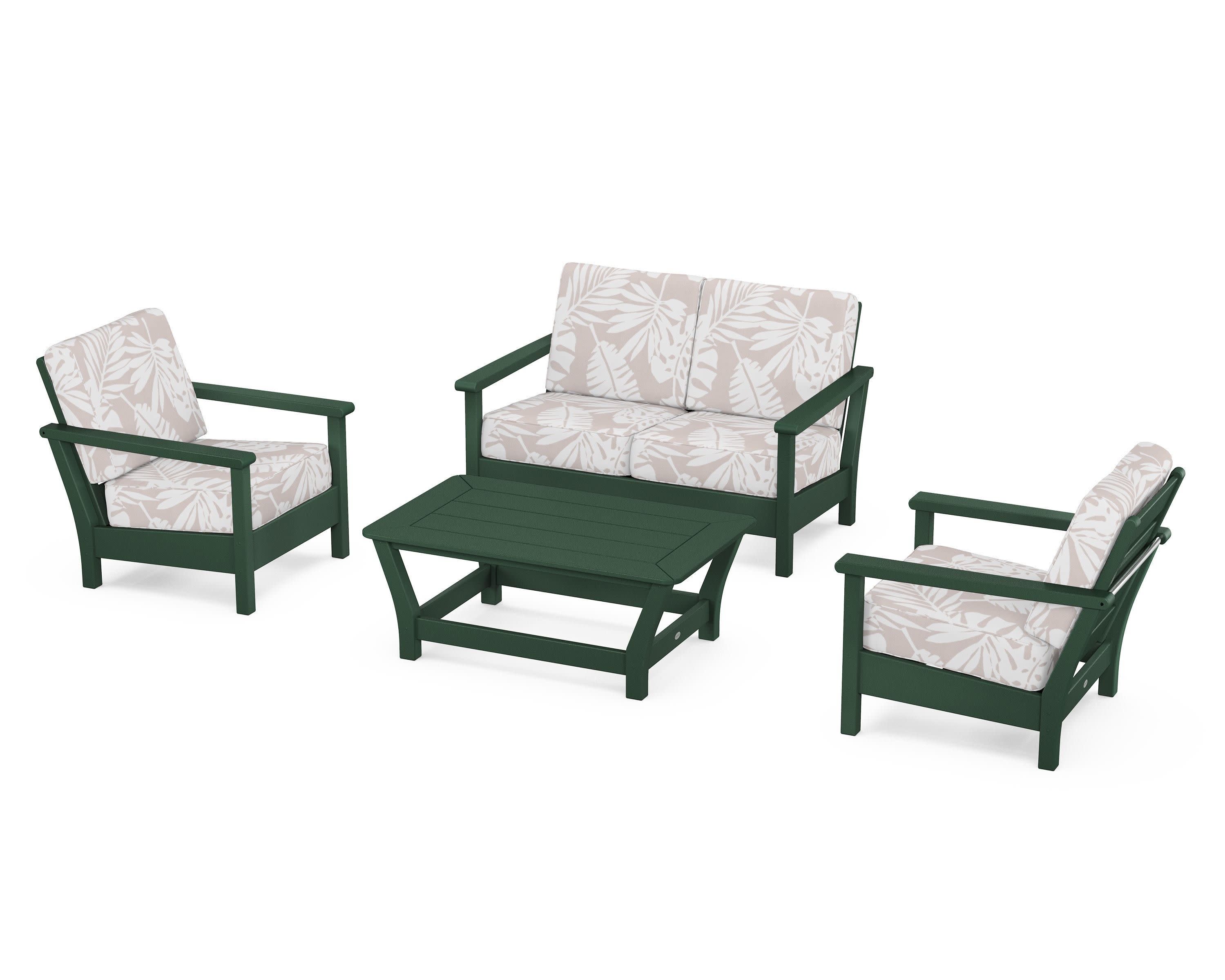 Harbour 4-Piece Deep Seating Set in Green / Leaf Dune Burlap