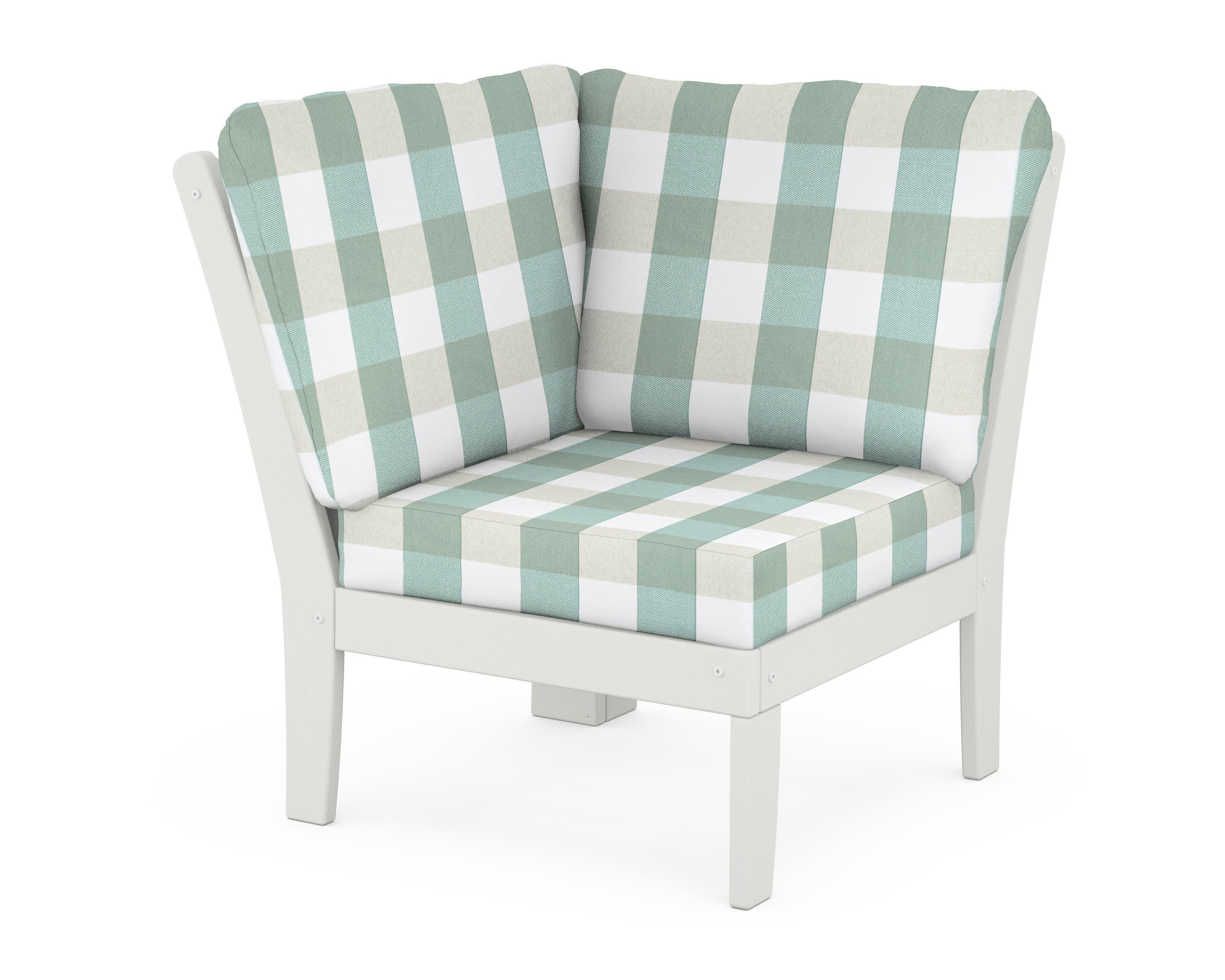 Braxton Modular Corner Chair in Vintage White / Buffalo Plaid Glacier Spa