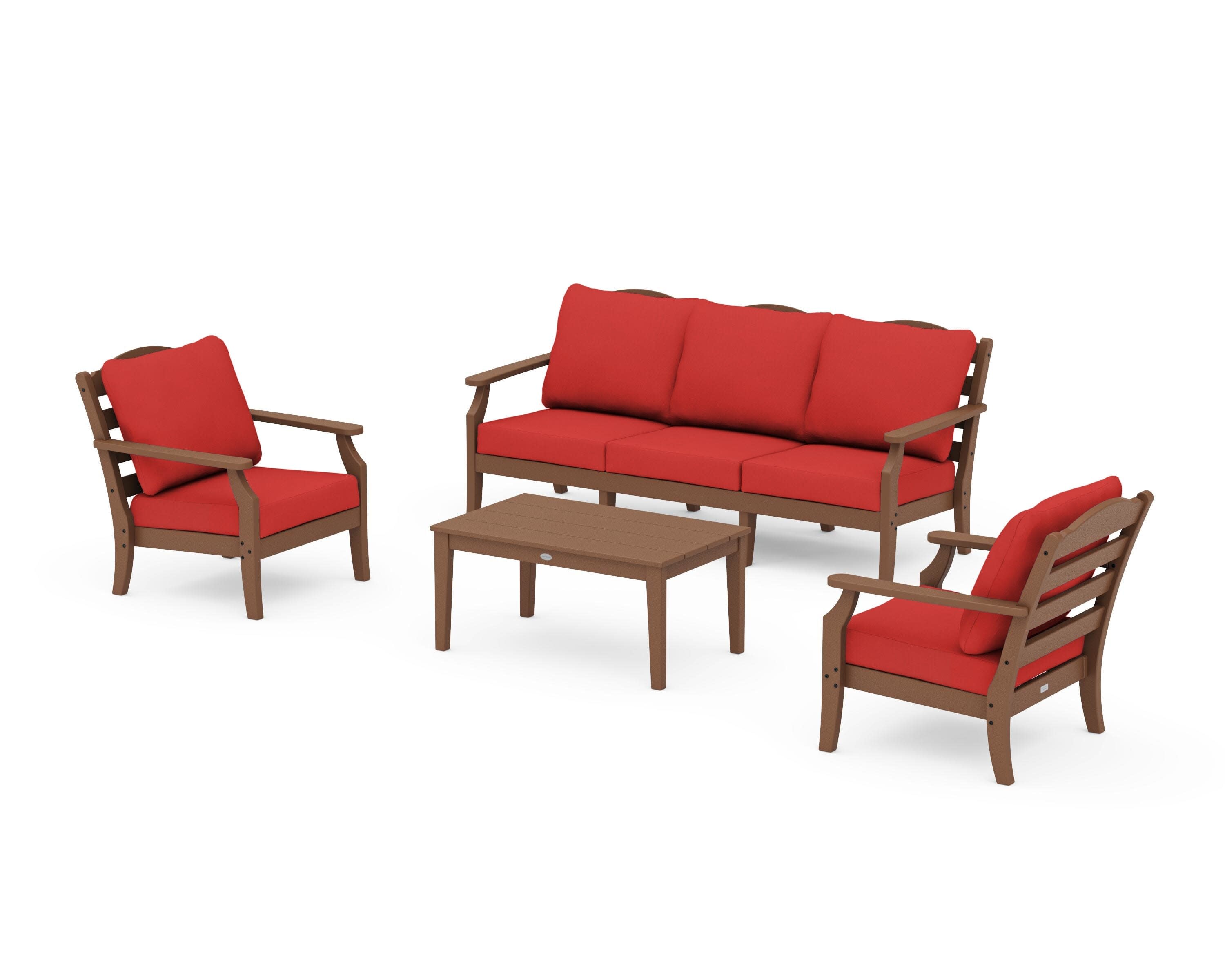 Savannah 4-Piece Deep Seating Set with Sofa in Teak / Crimson Linen