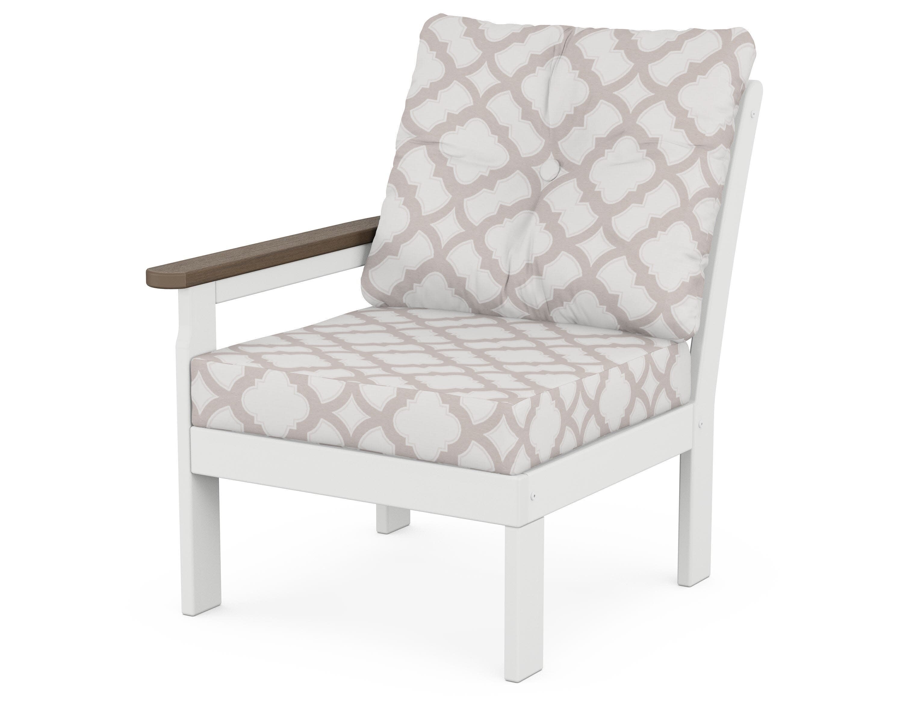Vineyard Modular Left Arm Chair in White / Kona / Trellis Dune Burlap