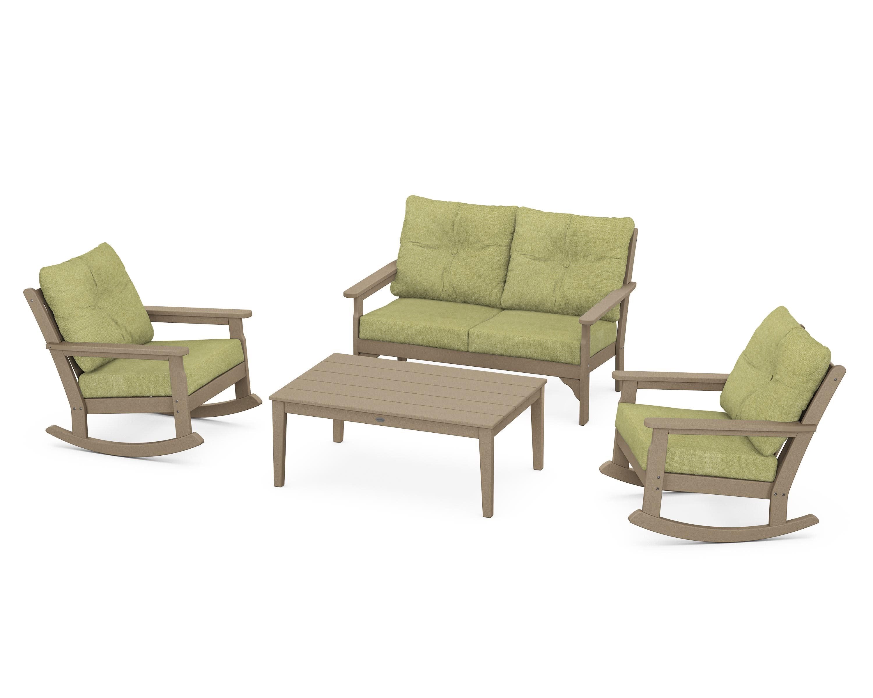 Vineyard 4-Piece Deep Seating Rocking Chair Set in Vintage Sahara / Chartreuse Boucle