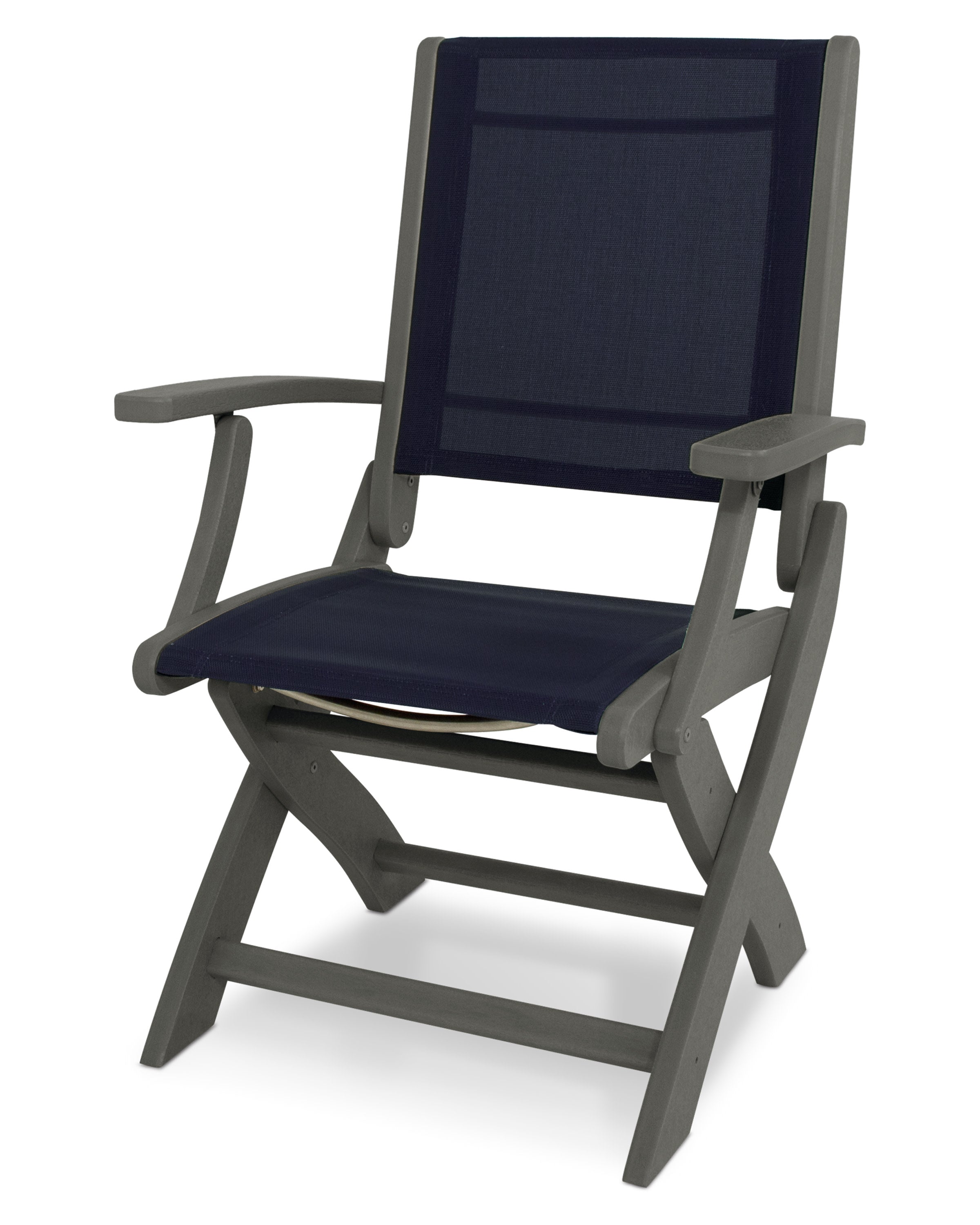 Coastal Folding Chair in Slate Grey / Navy Blue Sling