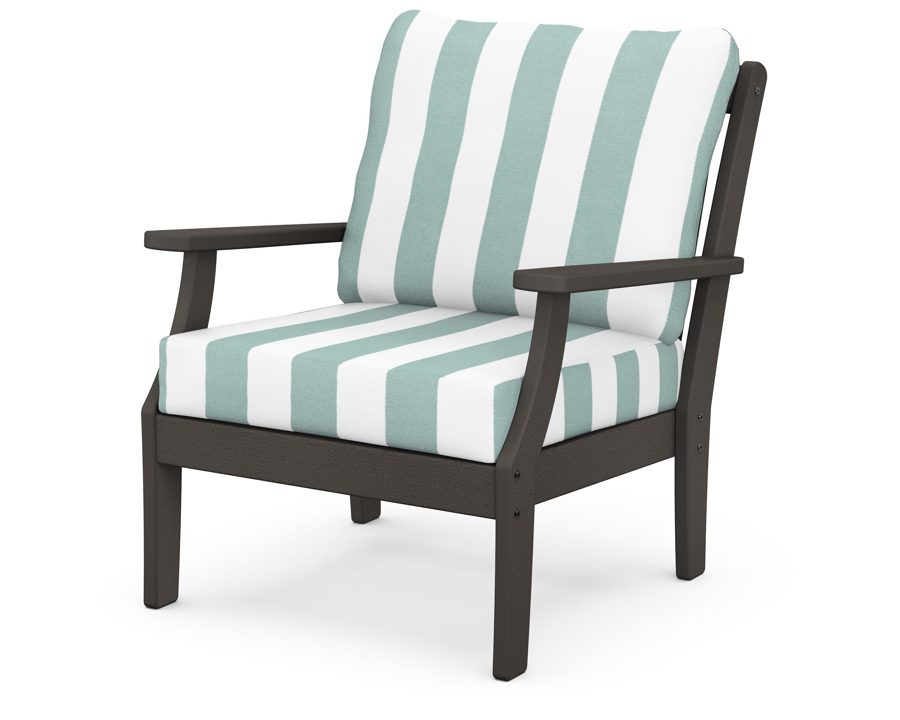 Braxton Deep Seating Chair in Vintage Coffee / Cabana Stripe Glacier Spa