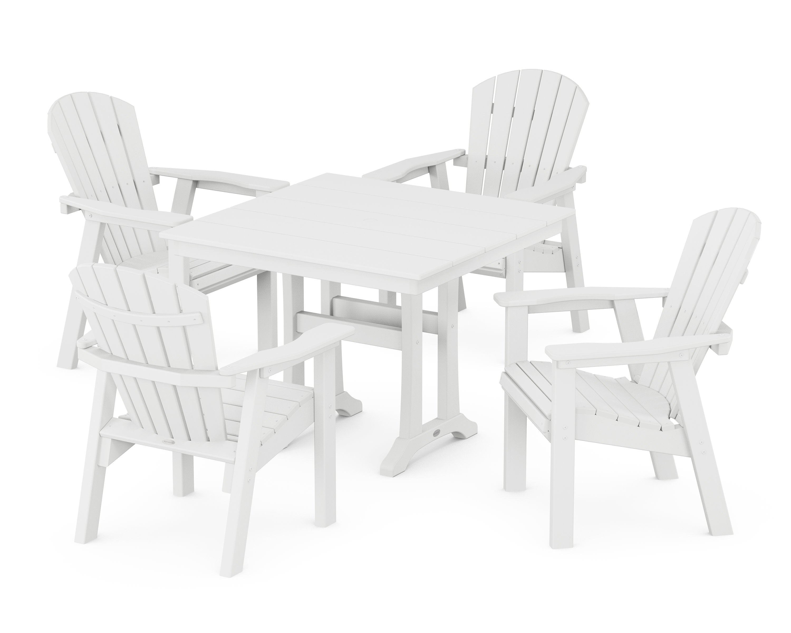 Seashell 5-Piece Farmhouse Dining Set With Trestle Legs in White