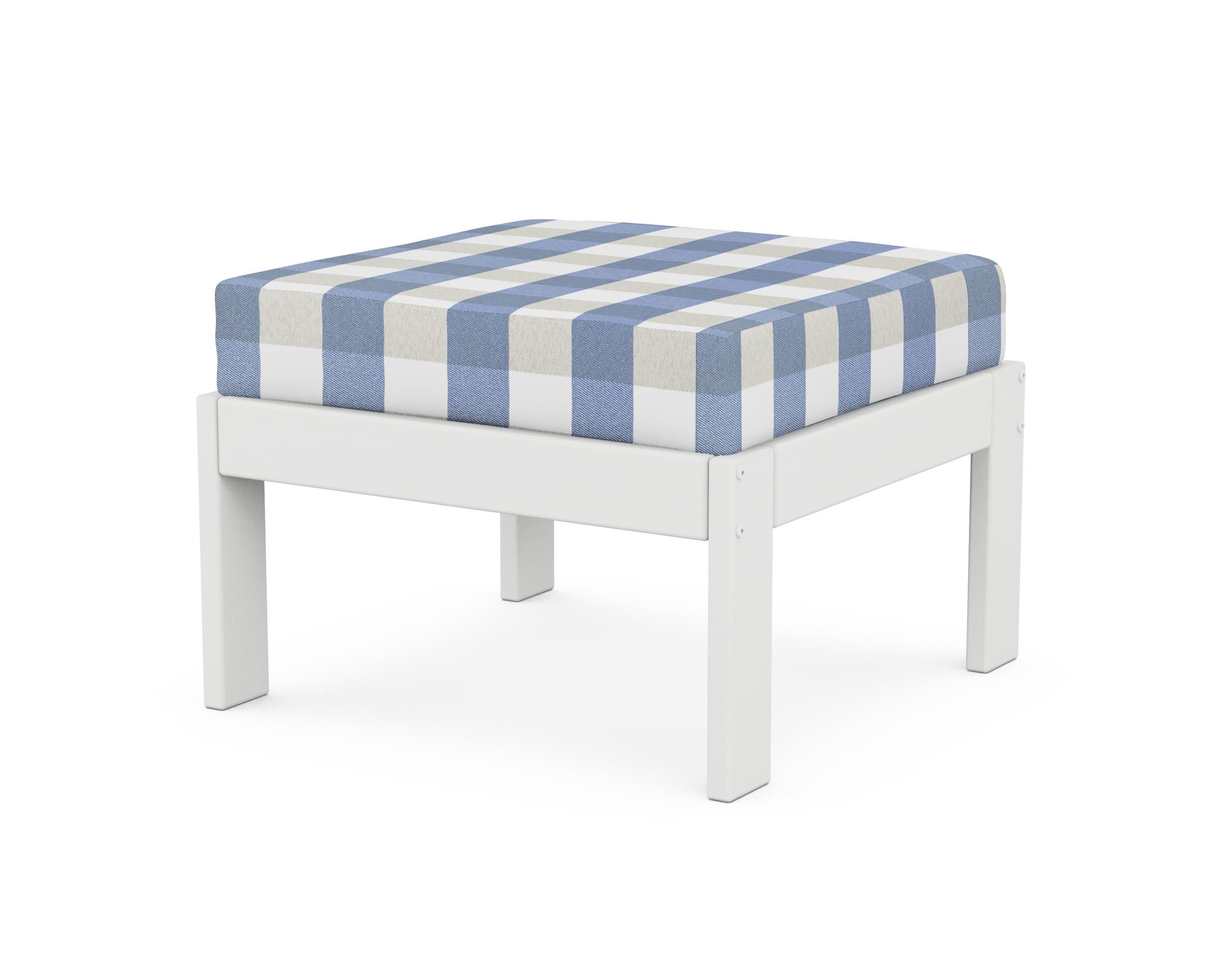 Vineyard Modular Ottoman in White / Buffalo Plaid Sky Blue