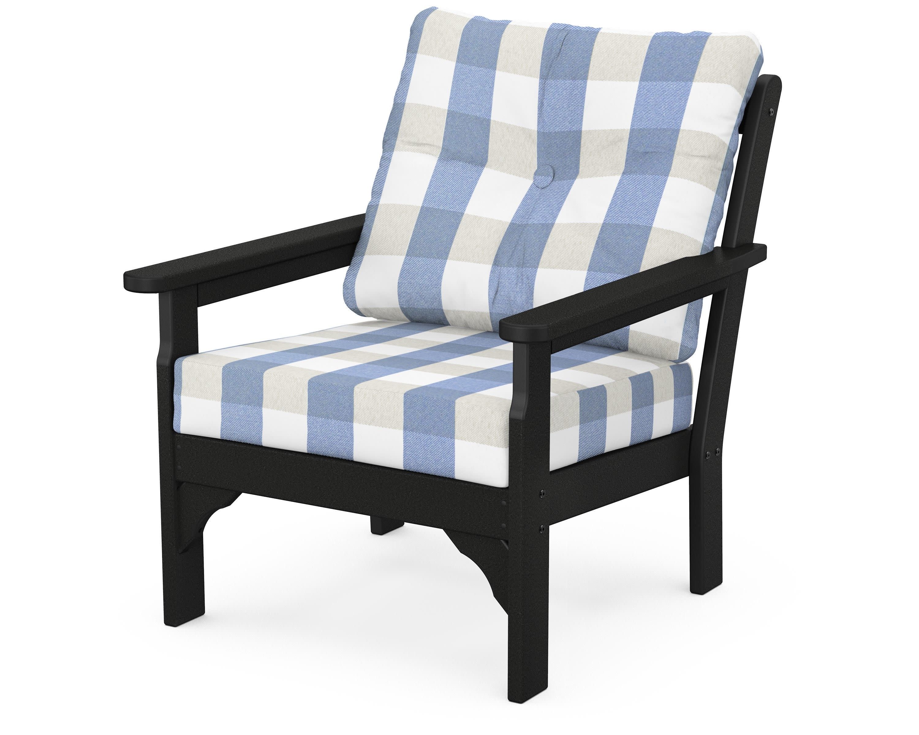 Vineyard Deep Seating Chair in Black / Buffalo Plaid Sky Blue